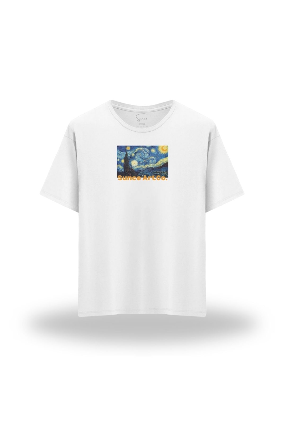 Sunce Collection Unisex Organik Pamuklu The Starry Night Baskılı Oversize Bisiklet Yaka T-shirt