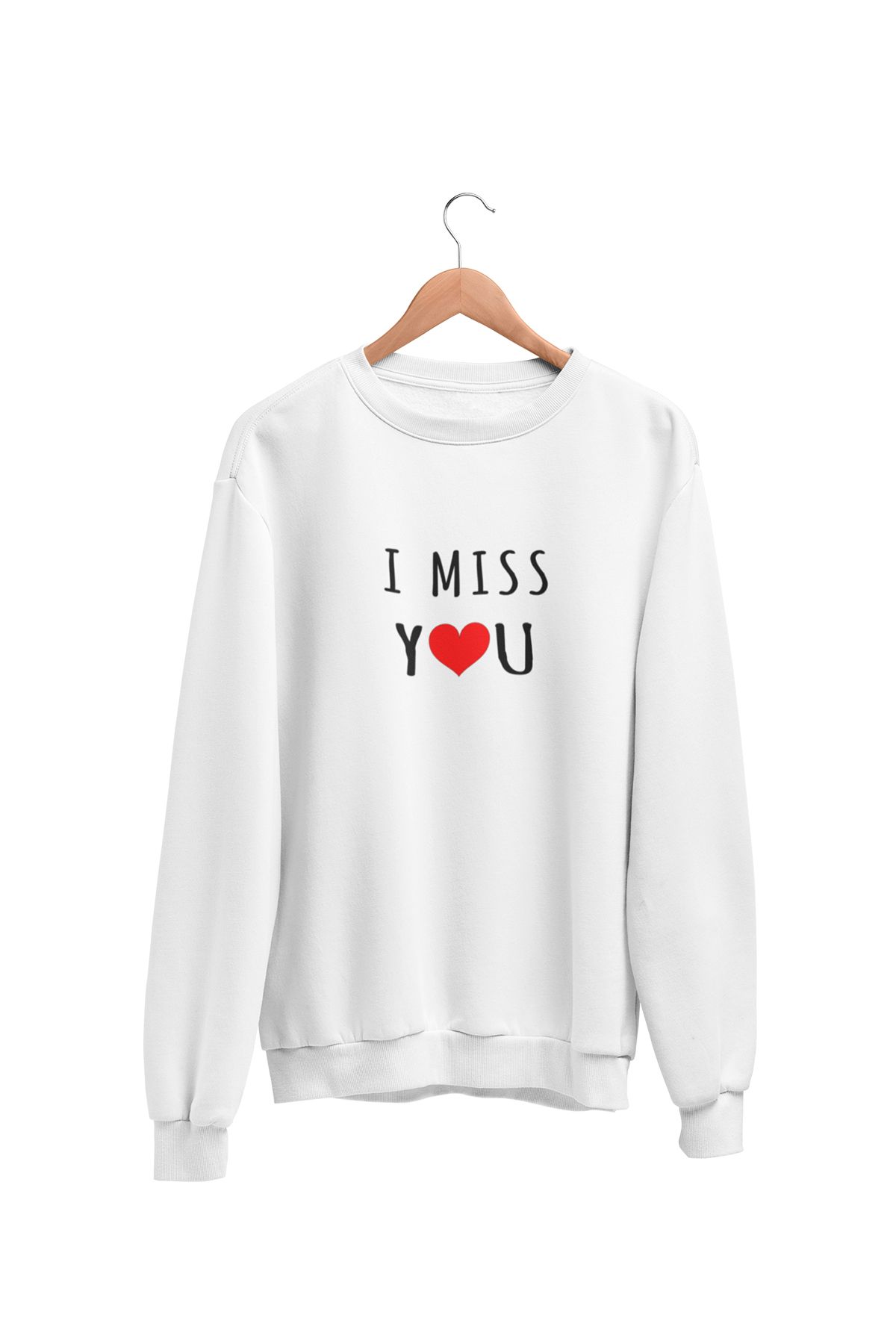 qoeuyl boutique I Miss You Baskılı Sevgili, Eş Doğum Günü Hediyelik Eğlenceli Unisex Bisiklet Yaka Sweatshirt