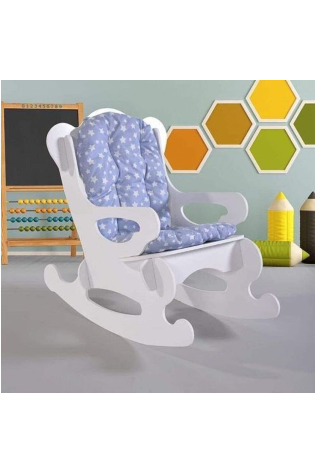 HOMS Scaun Balansoar Copii, Baby Puzzle Homs, Alb/albastru, 40x70x65 Cm, Mdf Unisex - One Size