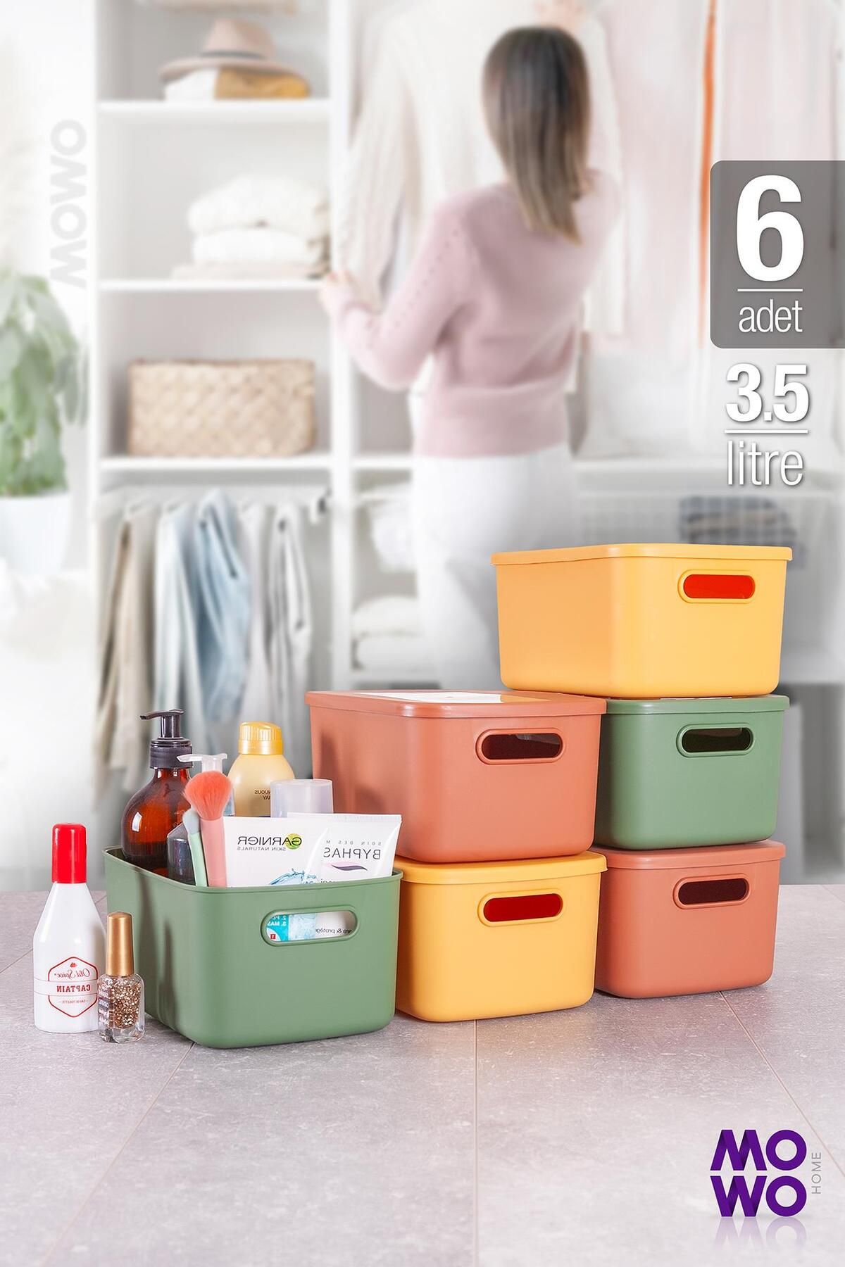 Mowo Home Retro Box 6’lı Mix 3,5 Lt Çok Amaçlı Düzenleyici Kapaklı Saklama Kutu, Organizer, Storage