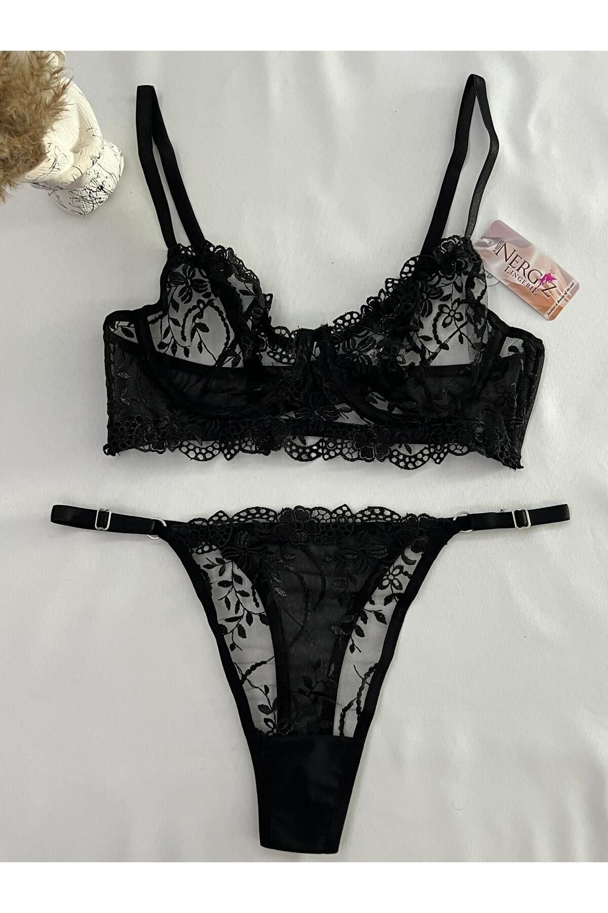 miss nergiz lingerie SİYAH Fantezi Brode Takım