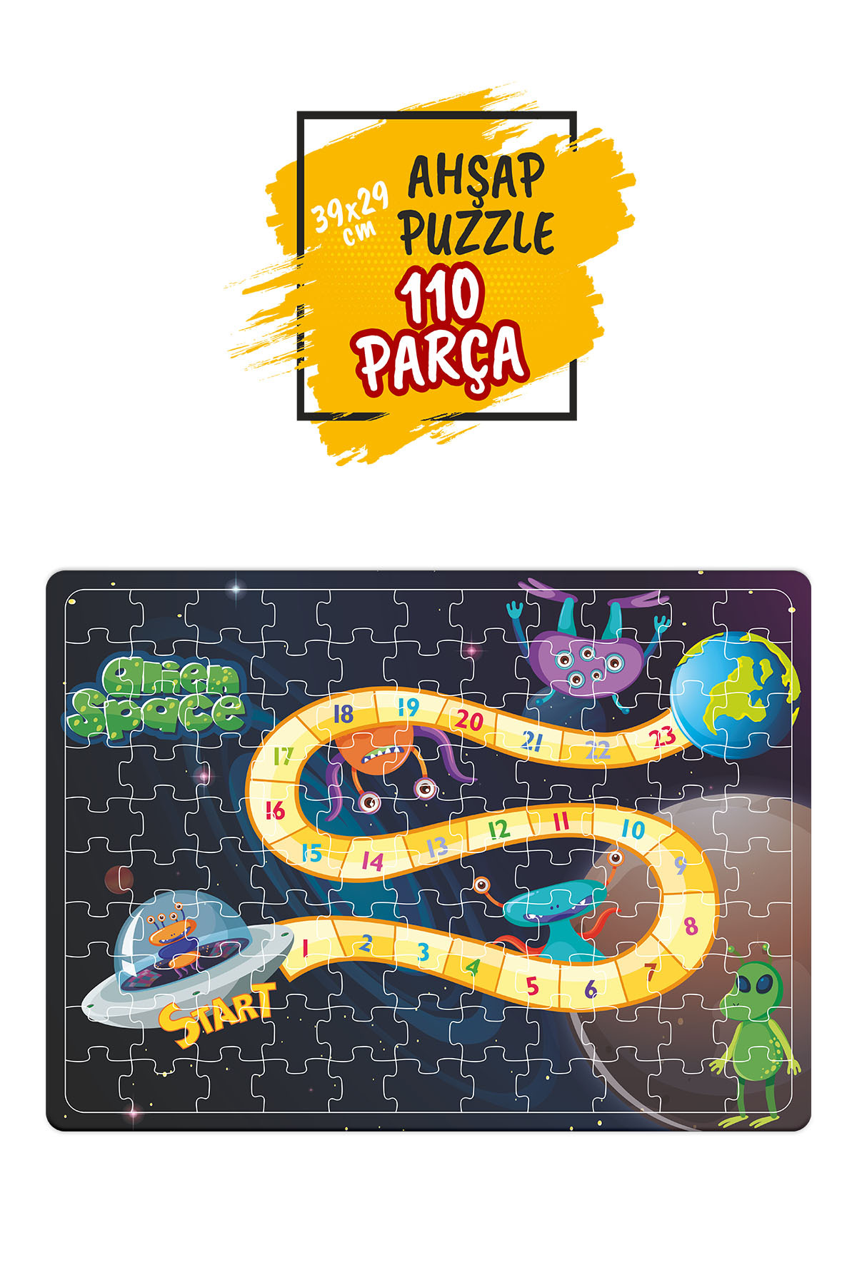 Leelii Tasarım Uzaylı Uzay Oyun Ahşap Puzzle Yapboz 110 Parça