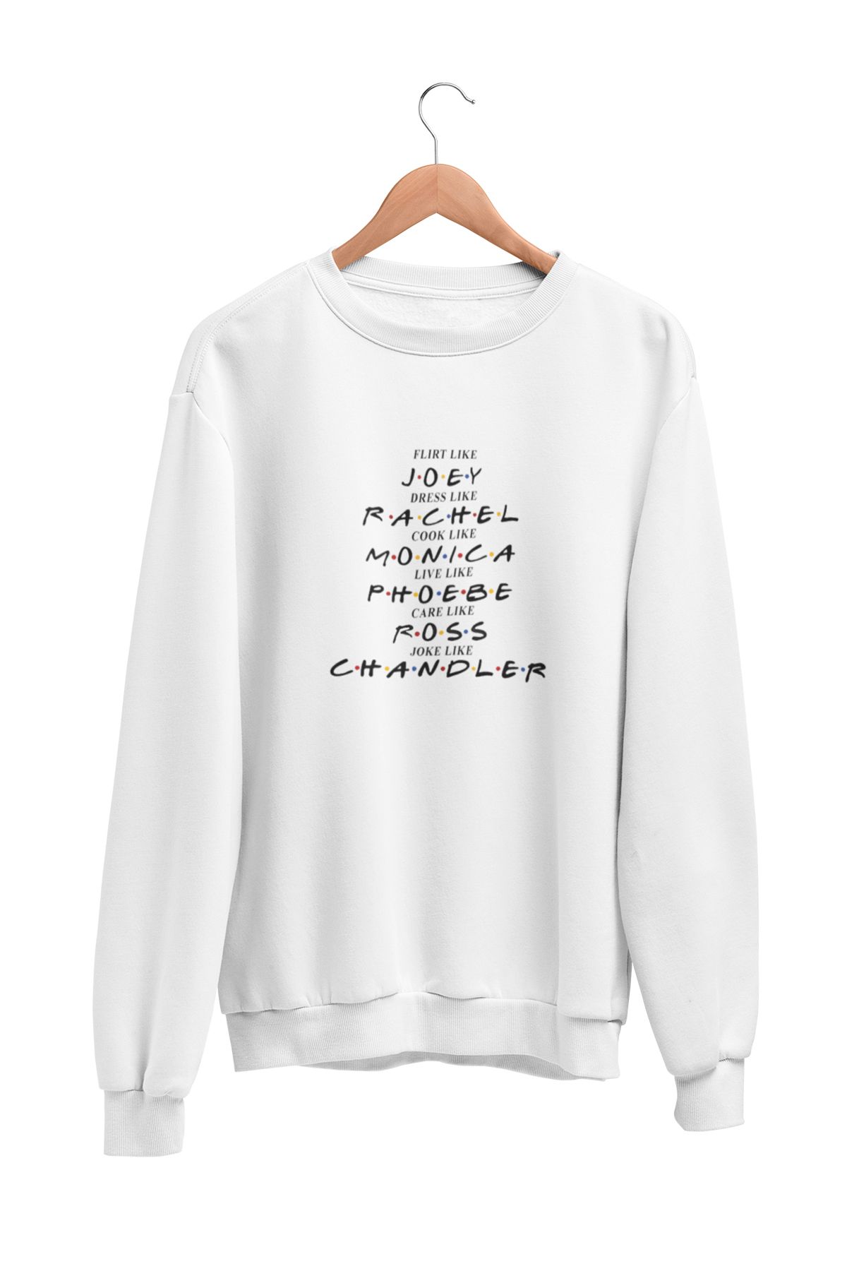 qoeuyl boutique Friends Ross Rachel Joey Phoebe Chandler Monica Baskılı Eğlenceli Unisex Bisiklet Yaka Sweatshirt