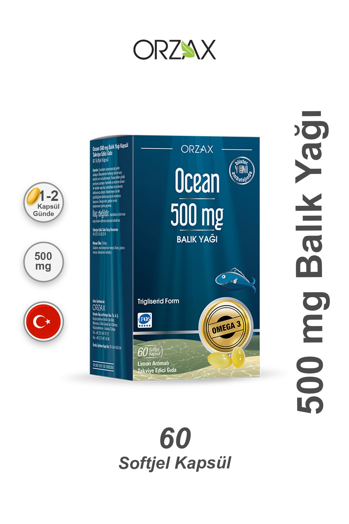 Orzax Ocean 500 mg Balık Yağı 60 Kapsül