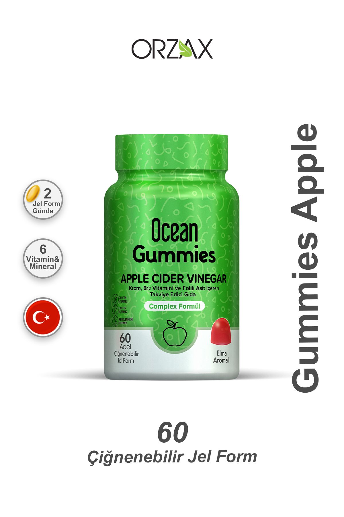 Orzax Ocean Gummies Apple Cider Vinegar Takviye Edici Gıda 60 Adet