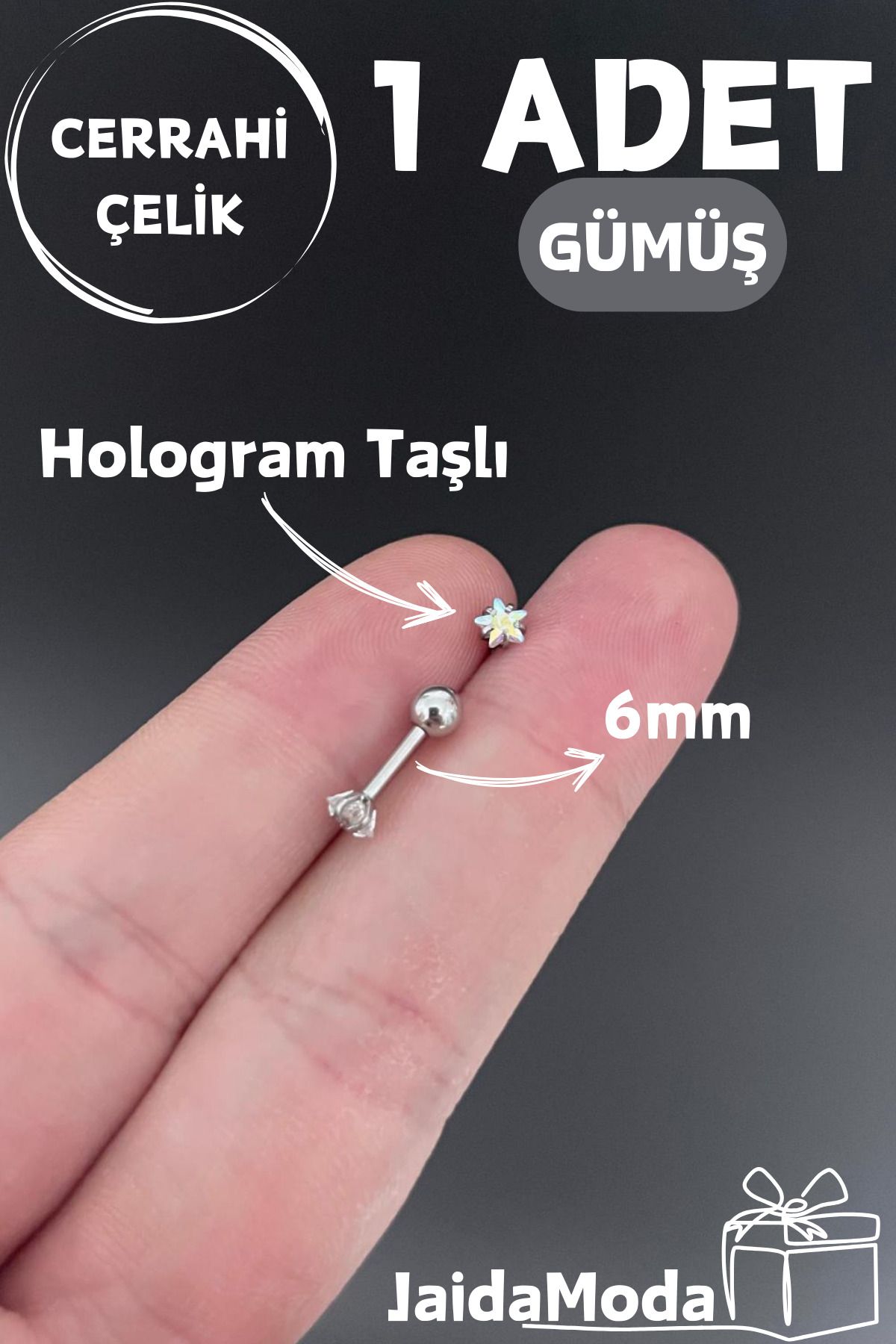 Jaida Moda Hologram Yıldız Taşlı Tragus Helix Cerrahi Çelik Piercing