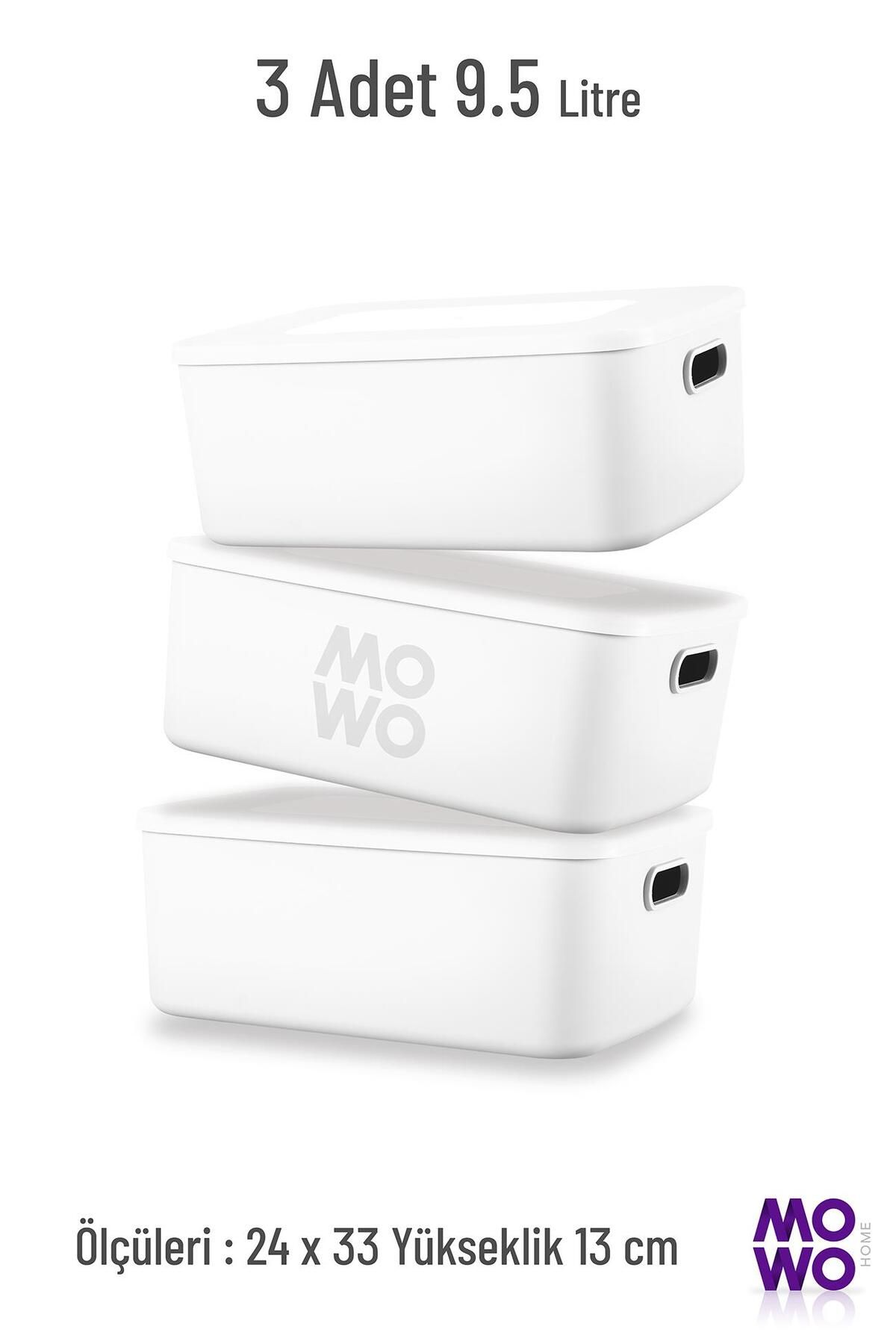 Mowo Home-صندوق تخزين متعدد الأغراض باللون الأبيض مكون من 9 قطع مع غطاء، منظم، تخزين 3