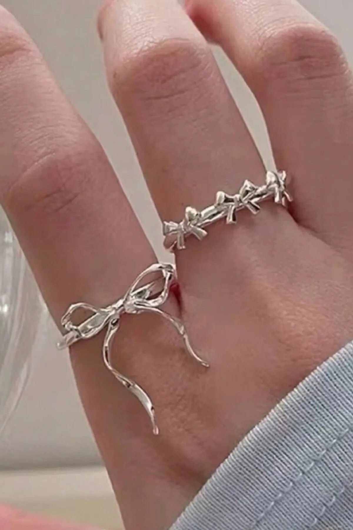 weywot Bow Ribbon Rings For 2'li Yüzük Seti