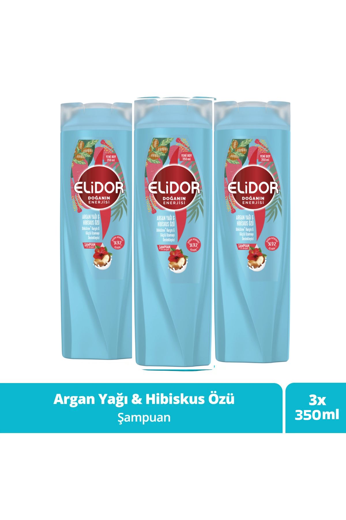 Elidor Doğanın Enerjisi Şampuan Argan Yağı & Hibiskus Özü 350 ml X 3 Adet