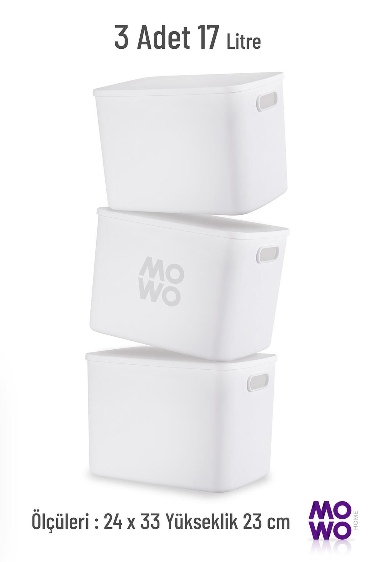 Mowo Home-صندوق تخزين متعدد الأغراض باللون الأبيض مكون من 9 قطع مع غطاء، منظم، تخزين 2
