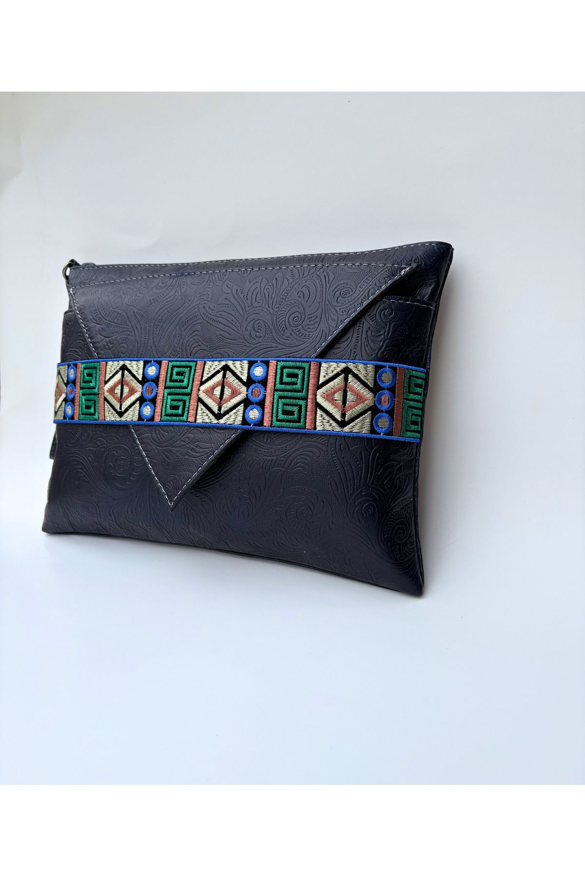 Atelier Nui İndigo Lover Clutch /Desenli Lacivert Hakiki Deri Portföy Çanta