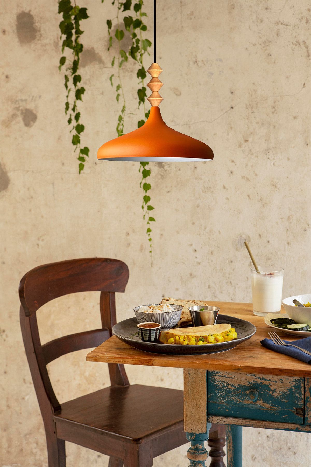 Bamyum-Champion 35 cm Hängelampe Metall E27 Orange 4