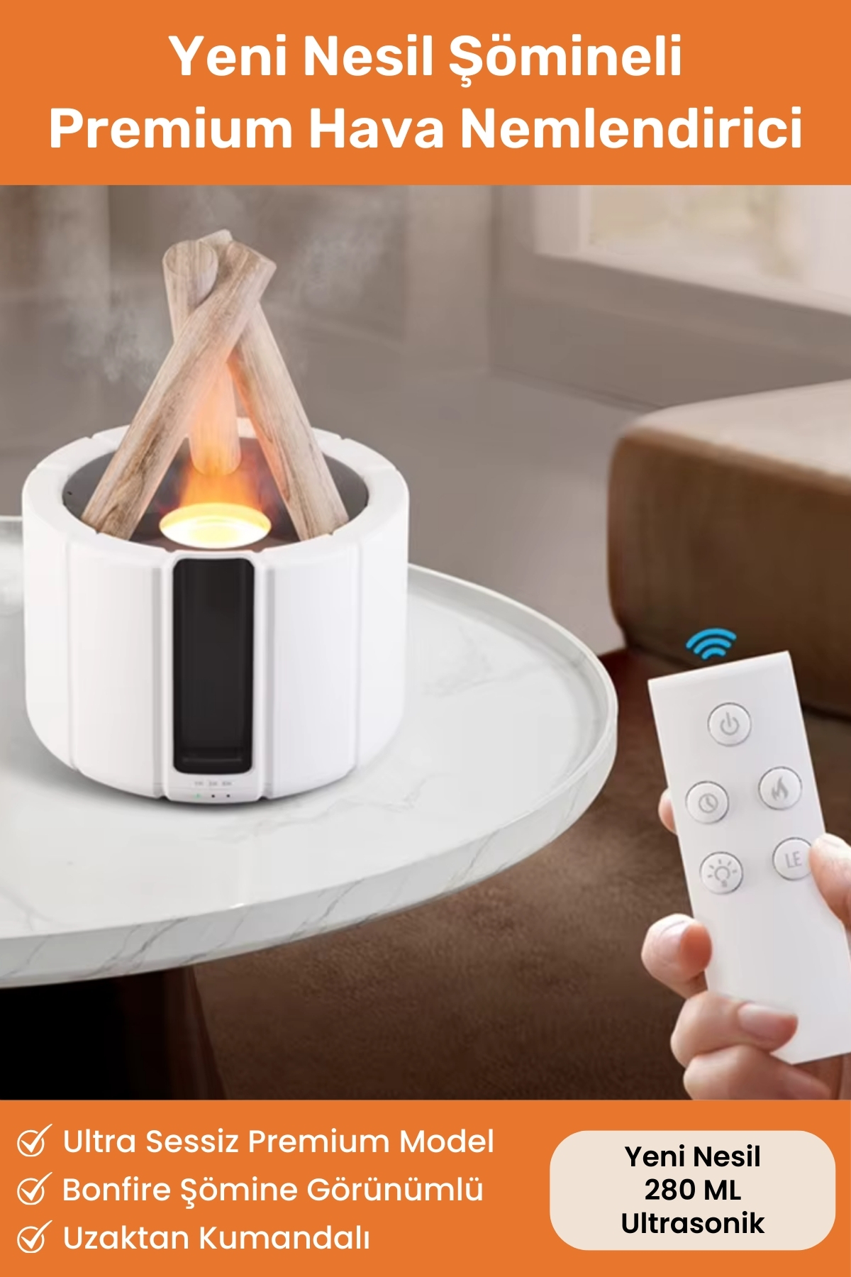 Yeni Nesil Bonfire Şömine Hava Nemlendiricisi 280 ML Renkli Gece Işığı Buhar Makinesi Aroma Difüzör