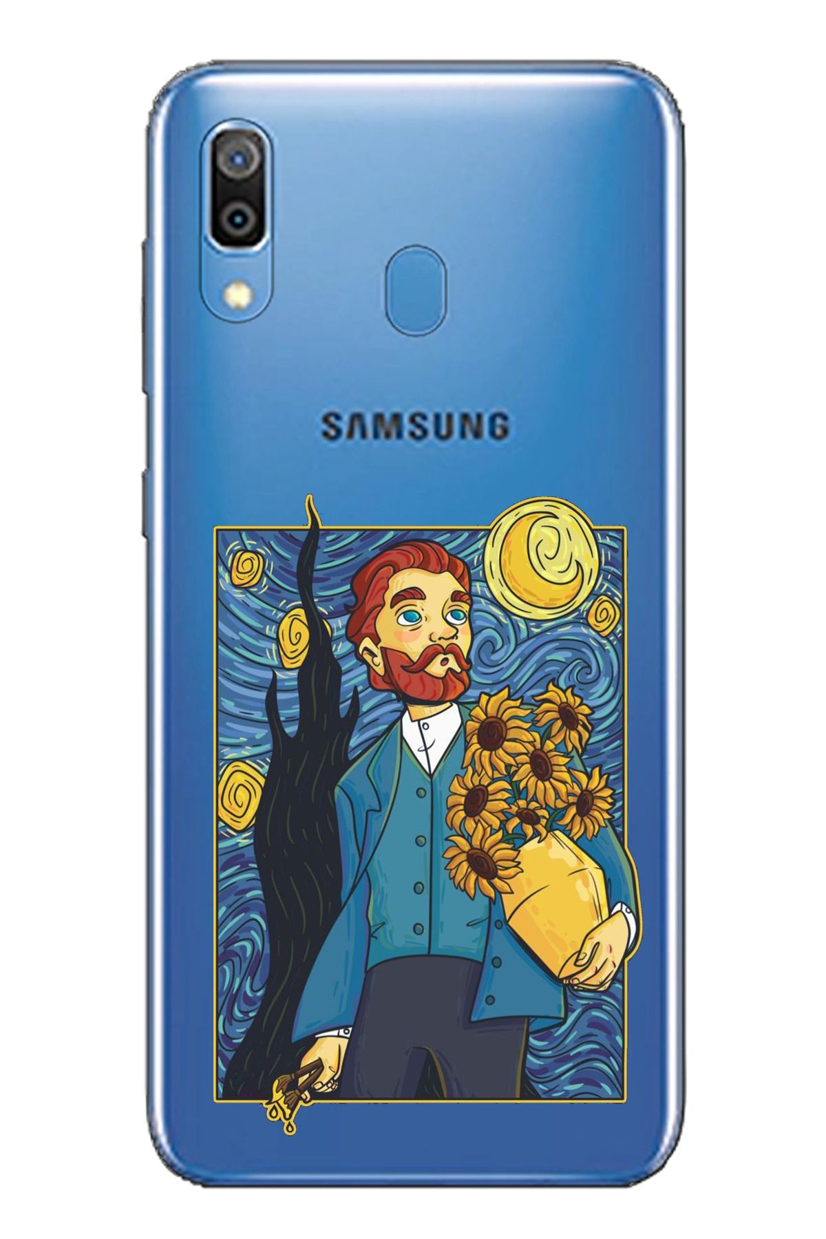 TechTree SAMSUNG Galaxy A20 / A30 Uyumlu Van Gogh Portre Tasarımlı Şeffaf Silikon Kılıf