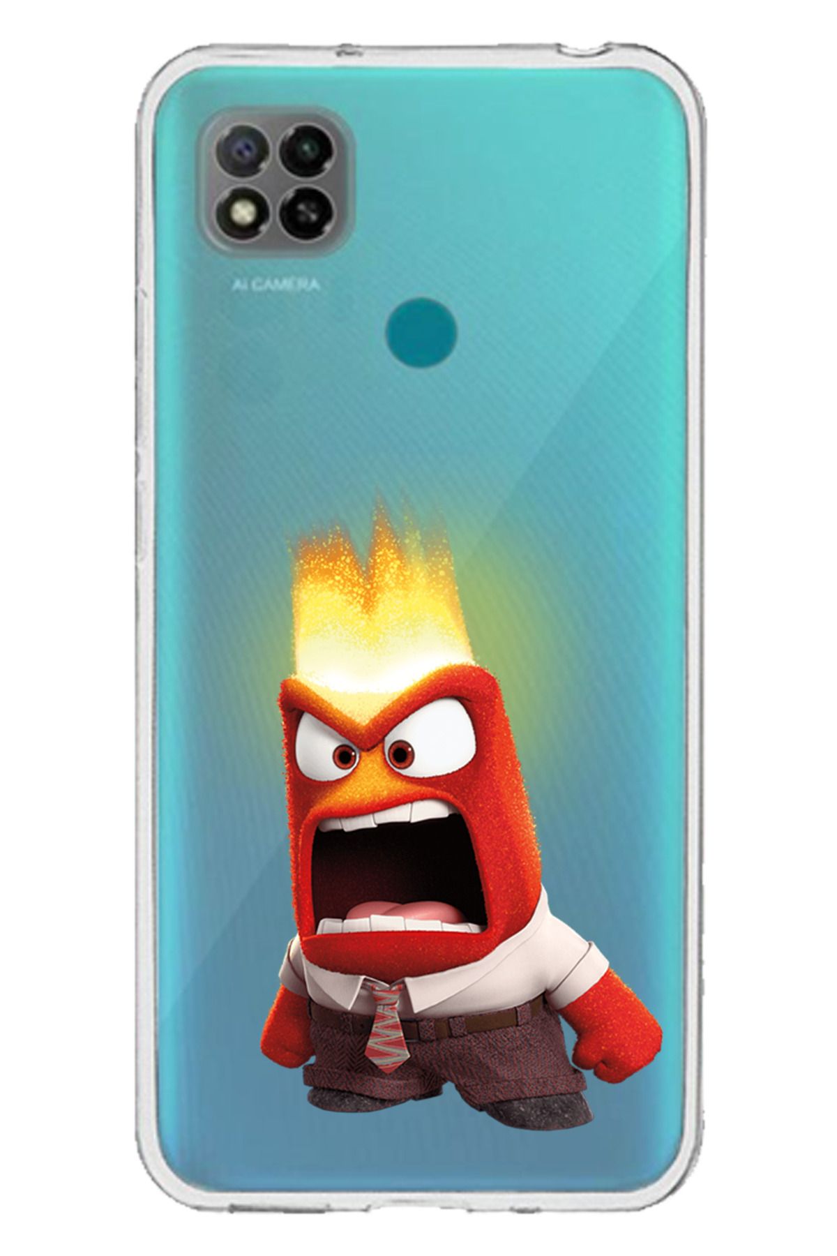 TechTree Redmi 9C / 10A Uyumlu Ters Yüz Kızgın Anger Tasarımlı Şeffaf Silikon Kılıf