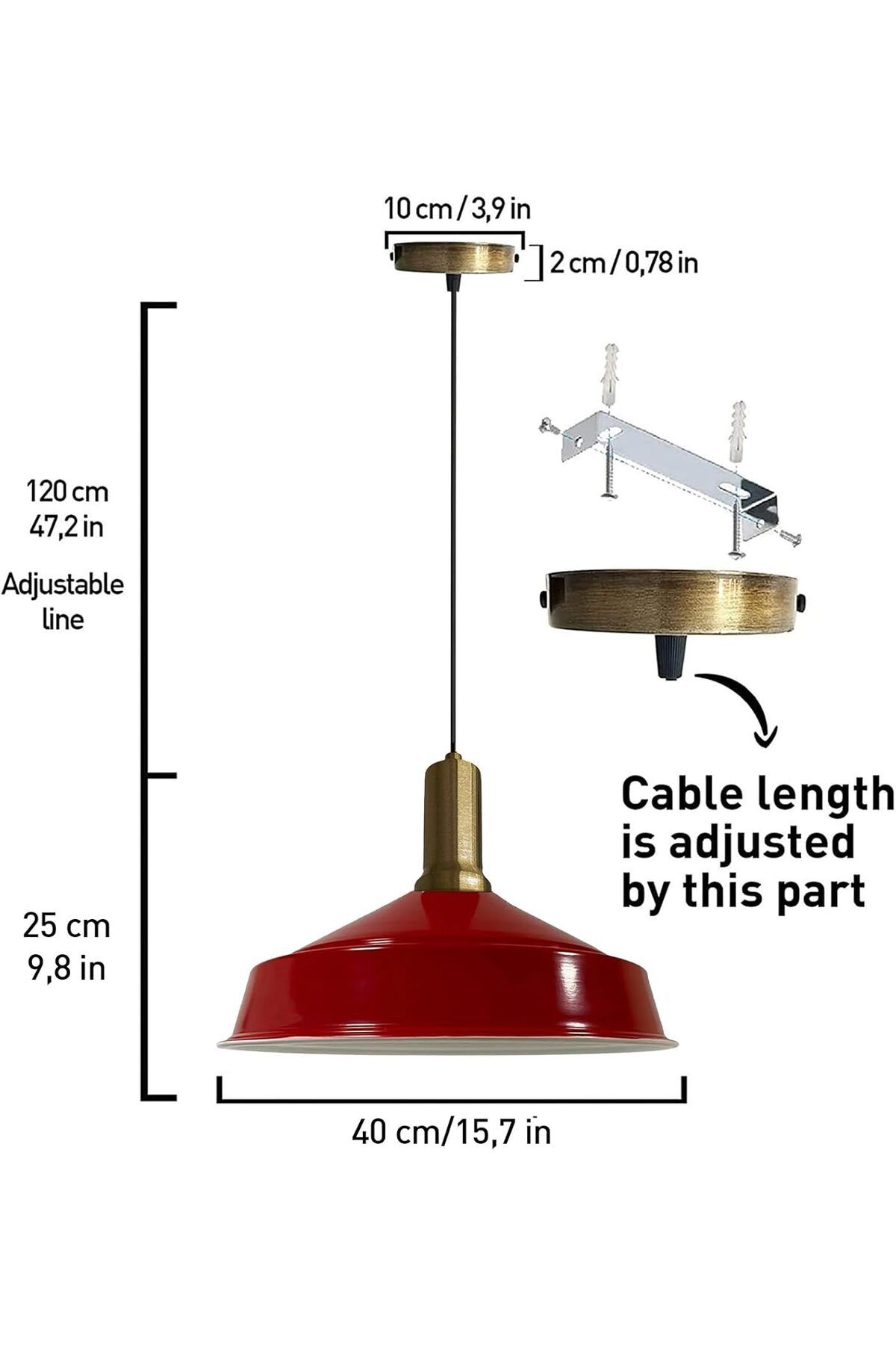 Bamyum-Asletl 40 cm Hängelampe Metall E27 Rot 5