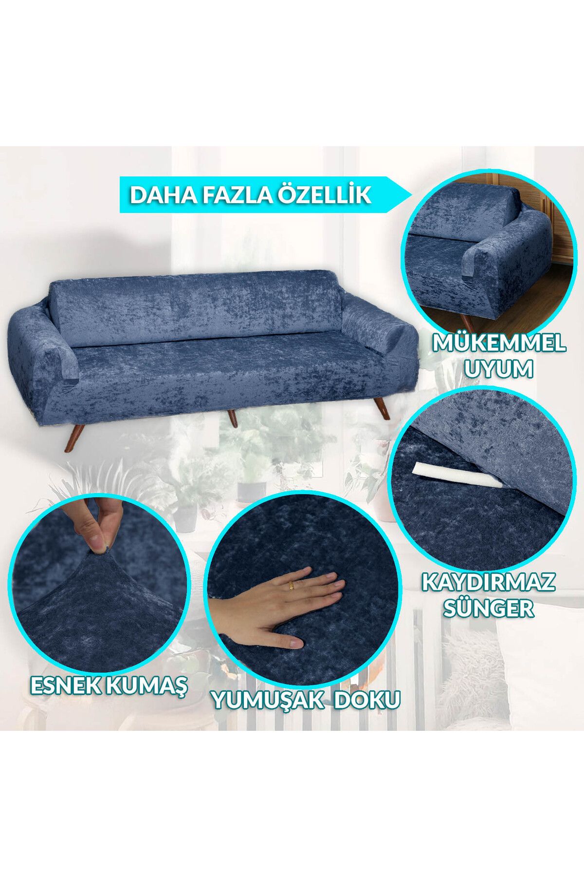 روکش مبل آبی مخمل روشن 3 1 پوشش لاستیکی | مجموعه صندلی riselerhome