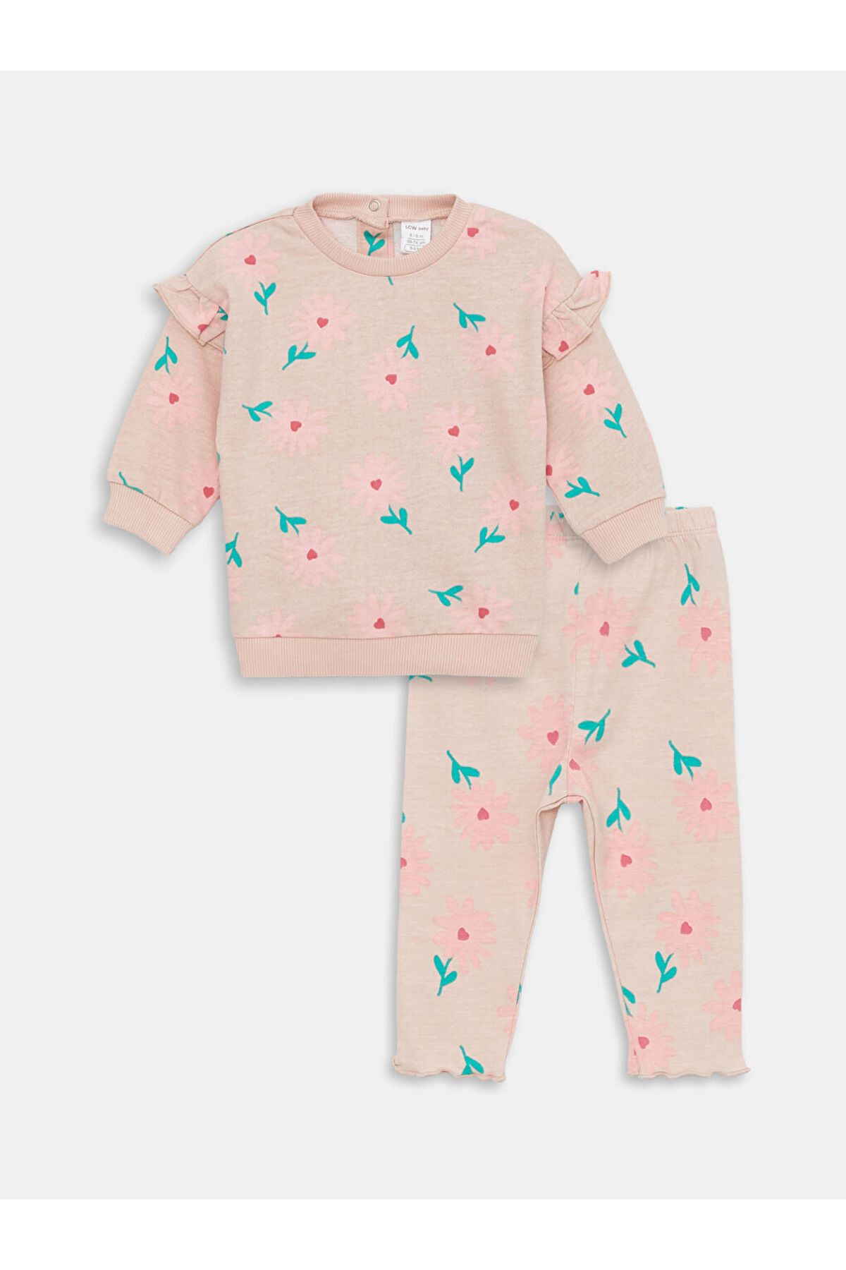 LC Waikiki Yeni Sezon Bisiklet Yaka Uzun Kollu Baskili Kiz Bebek Sweatshirt ve Tayt 2'li Takim -