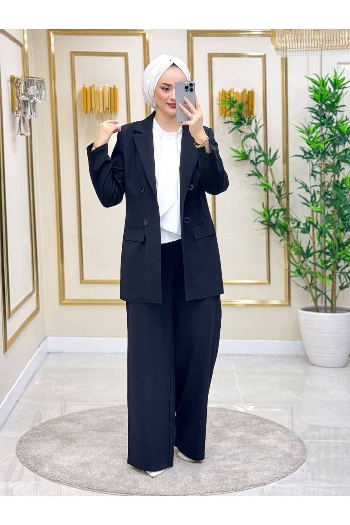 NHMODA GENİŞ PAÇA BLAZER 3’LÜ TESETTÜR TAKIMI