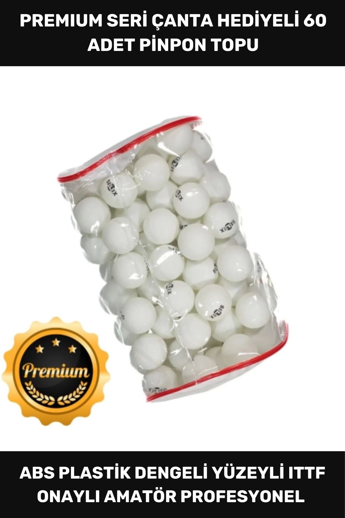 Thriftbuds Premium Seri Masa Tenisi Aşınmaya Dirençli Etkinlik Çantalı ABS Plastik Beyaz 60 Adet Pinpon Topu