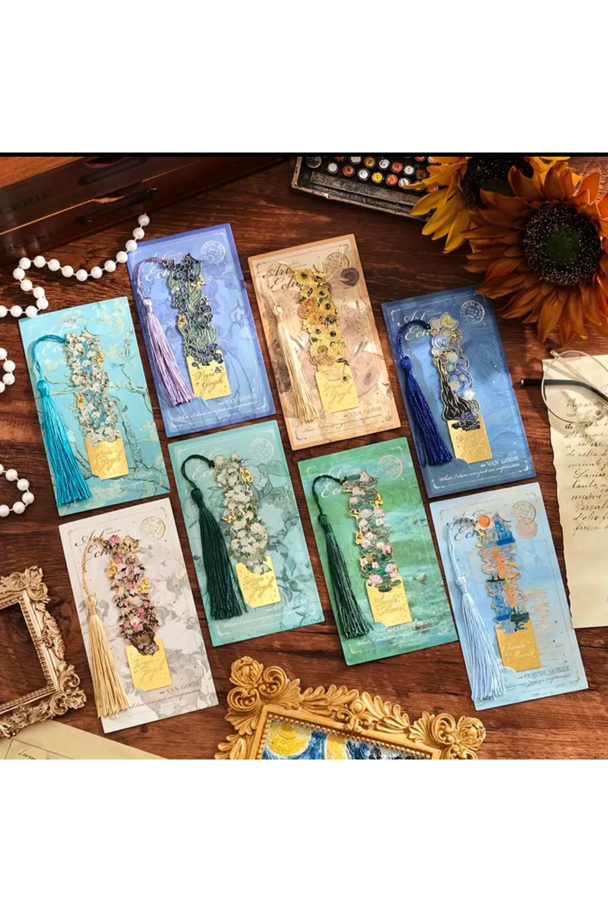 Blooms Akademi-Vintage Metal Bookmark – White Roses Themed, Long Tassel, Artistic and Fashionable Design 4