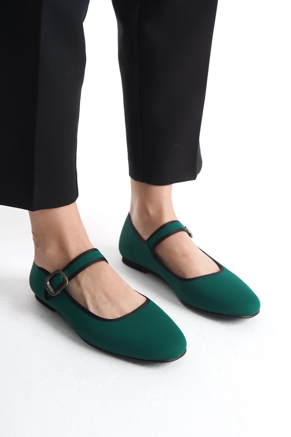 MARSEDO-Balerini de damă Laura Green Toe Oval Daily - cu bretele 4