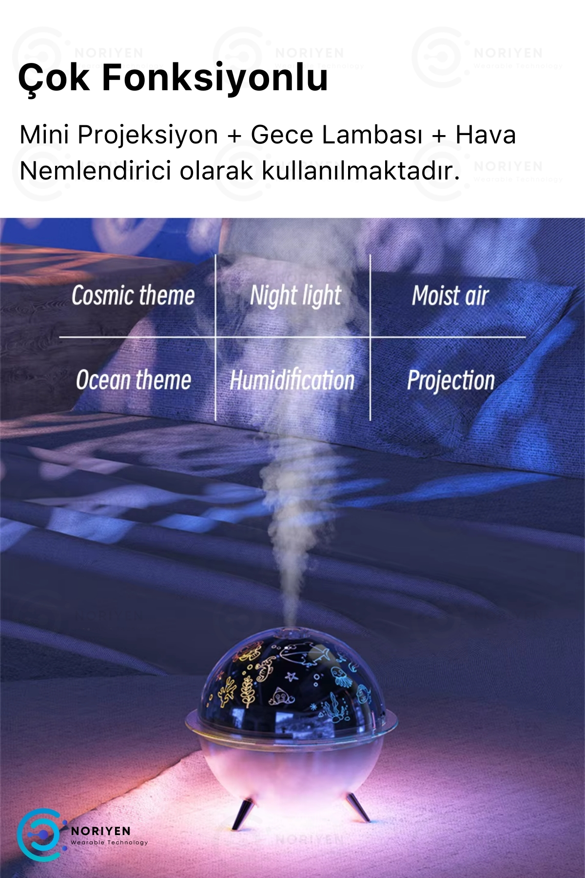 Yeni Nesil Hava Nemlendiricili Çocuk ve Bebek Odası Gece Lambası Mini Projeksiyon Hava Nemlendirici