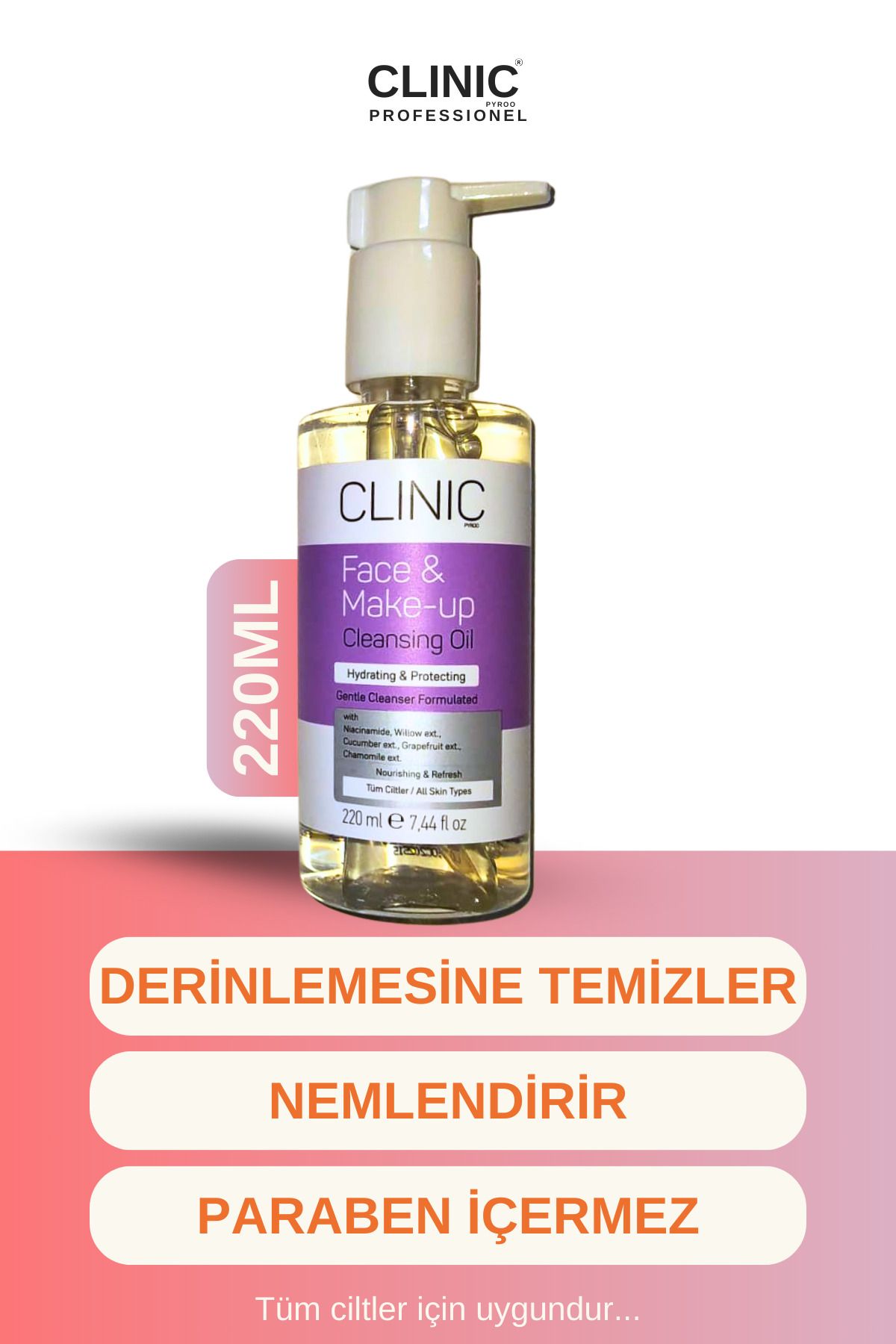 CLINIC PYROO CLİNİC PYROO MAKYAJ YAĞ BAZLI TEMİZLEYİCİ 220 ML YÜZ VE VÜZCUT İÇİN TEMİZLEME YAĞI