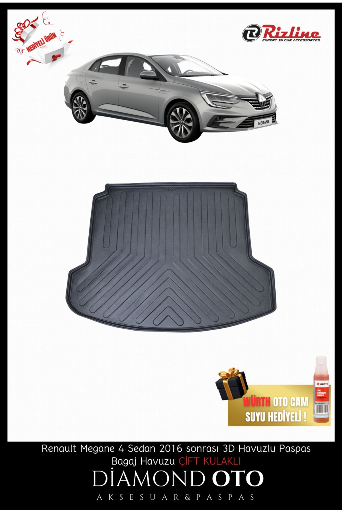 Rizline Renault Megane 4 Sedan 3d  bagaj havuzu (çift cepli) 2016-2017-2018-2019-2020-2021-2022-2023-2024