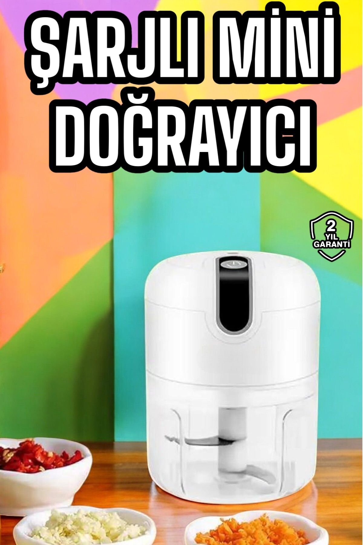 ASTRALTECH Şarjlı Portatif Doğrayıcı Mini Pratik Rondo El Doğrayıcı Üç Bıçaklı Çelik Bıçaklı