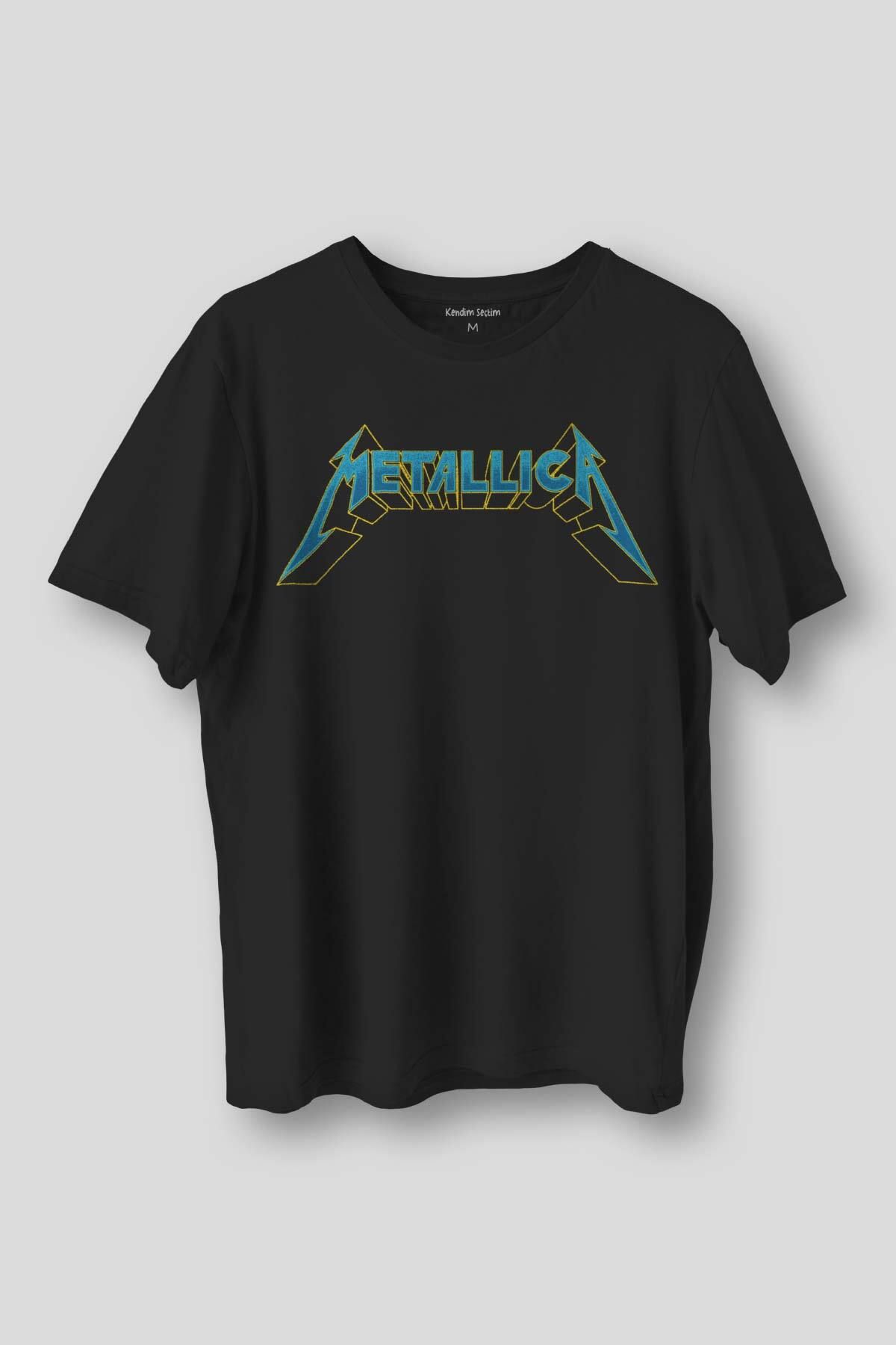 Kendim Seçtim Siyah Metallica Baskılı Tişört Unisex Regular Fit Pamuklu T-shirt