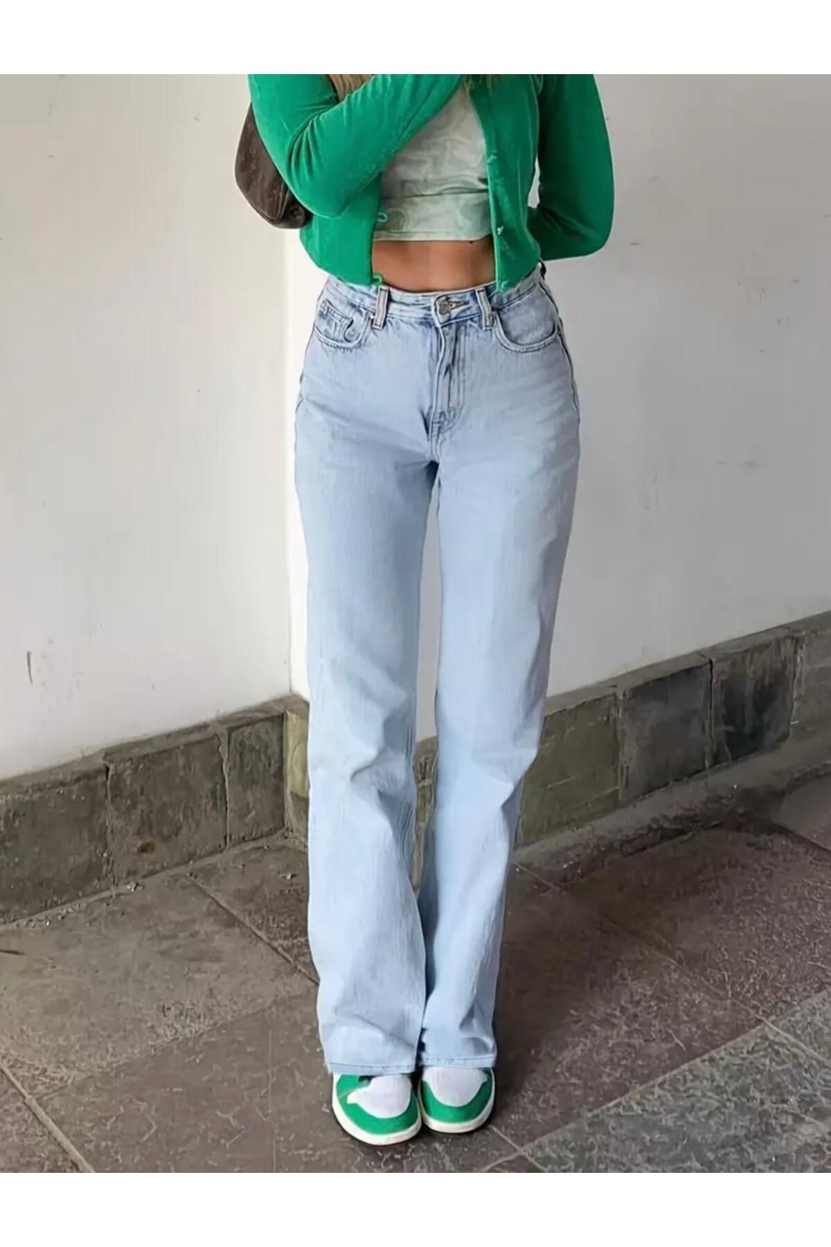 geenz manifacture Palazzo Jeans 90's Kar Mavi Likralı Süper Yüksek Bel Wide Leg Salaş Jeans Palazzo Pantolon