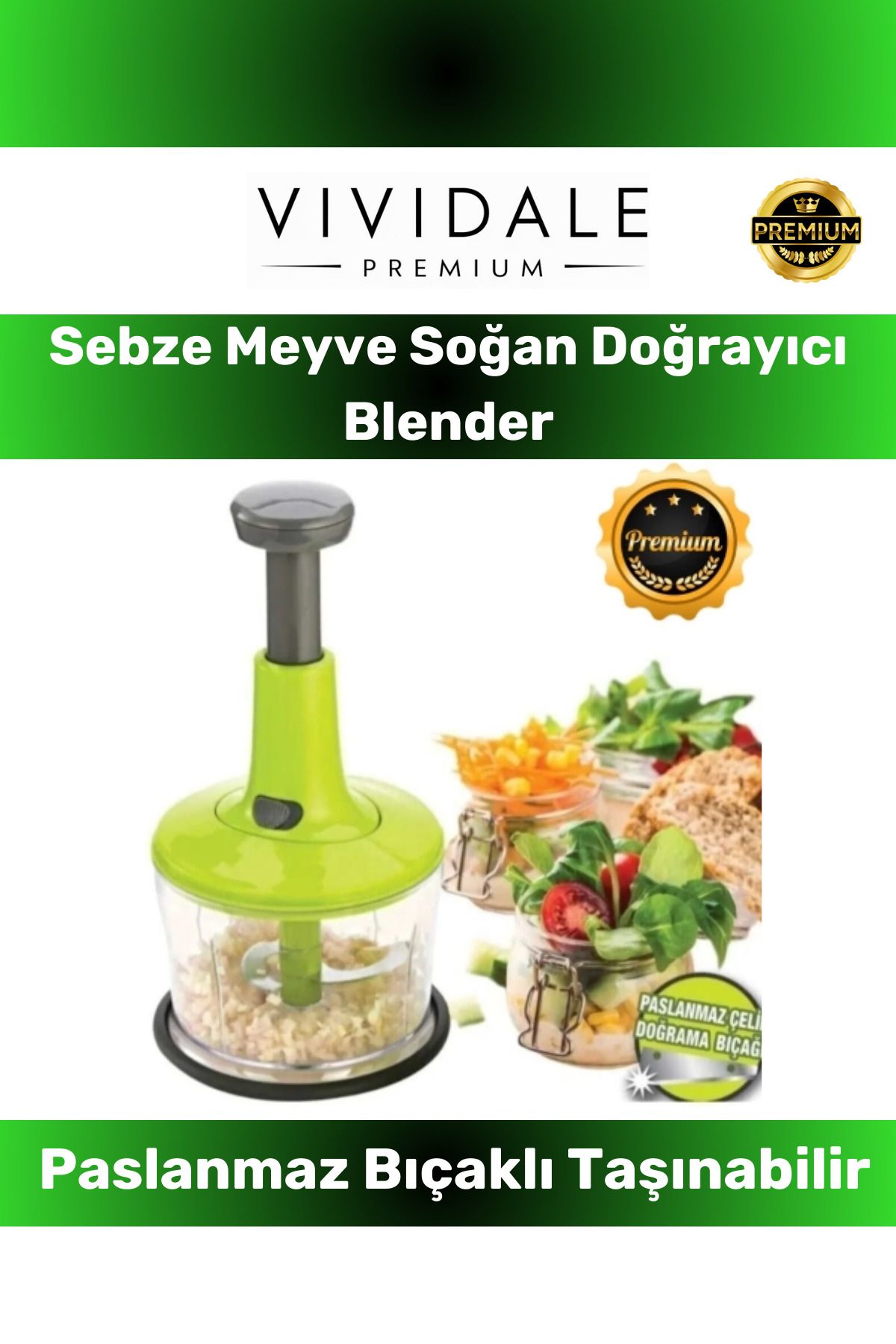 Vividale Özel Üretim Taşınabilir Paslanmaz Bıçaklı Basmalı Blender Sebze Meyve Soğan Doğrayıcı