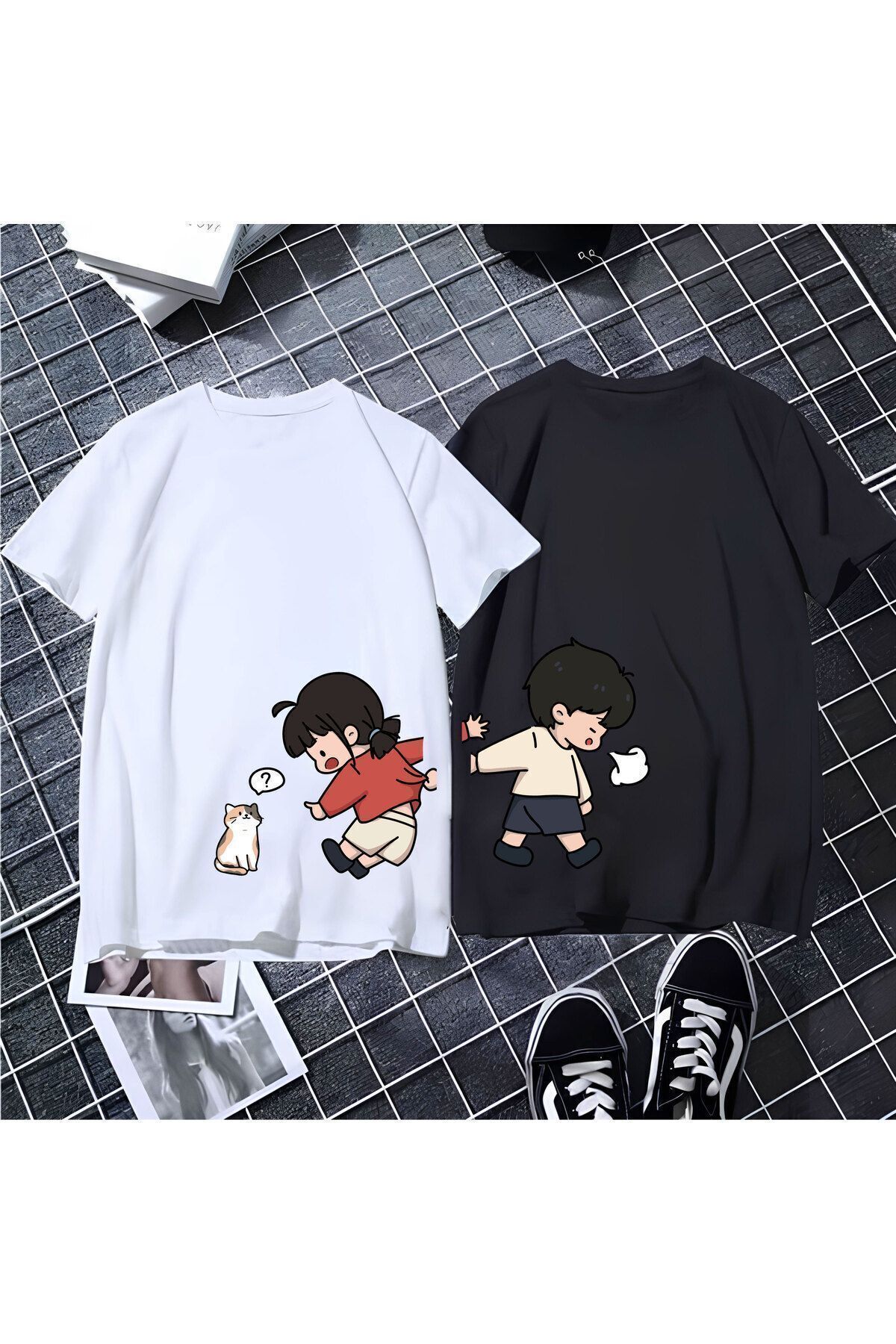 New Shine 2 li Unisex Oversize Çift Arkadaş Sevgili Kardeş Sevgililer Günü Anime Doğum Günü T-shirt Tişört