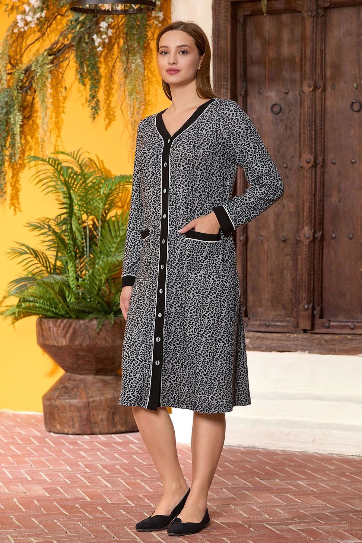 BEEMU Aqua 25173 Leopar Desen Midi Boy Ev Elbisesi