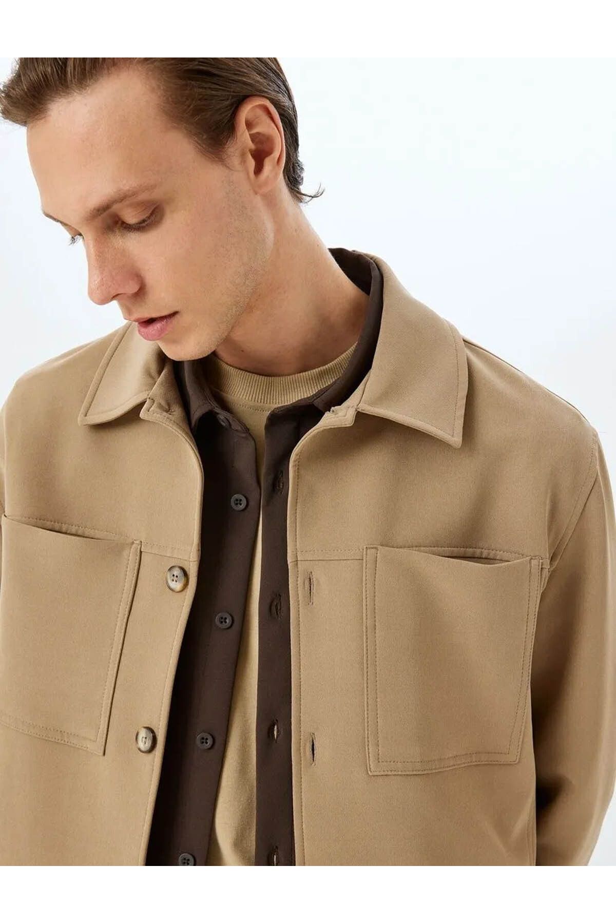 Koton-Men's Beige Jacket with Pocket Detail 5Skt30005Hw 2