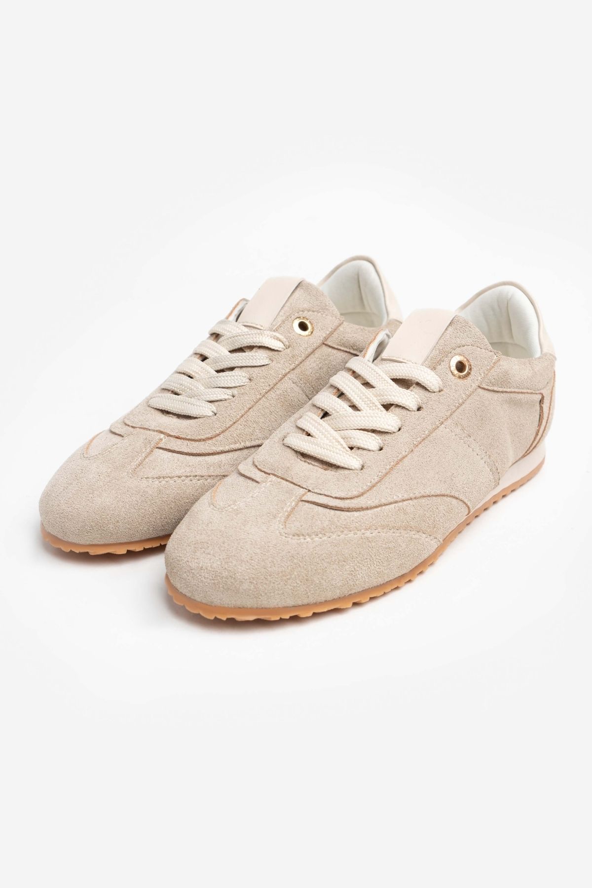 NİŞANTAŞI SHOES-Helen Beige Wildleder-Sportschuhe zum Schnüren für Damen mit flacher Sohle 6