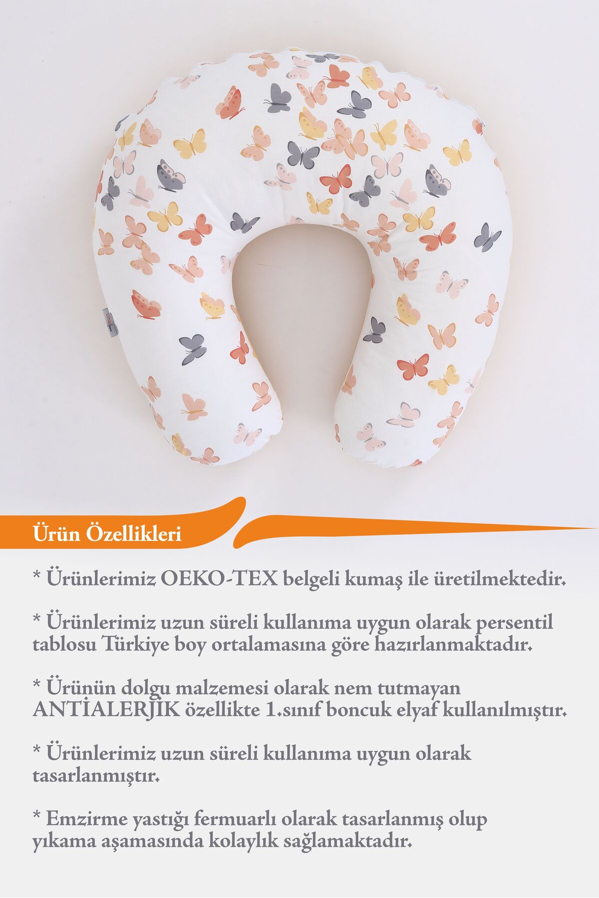 Umaybebek Pamuklu Emzirme Yastığı Minderi, Pamuk Kumaş - Hardal Kelebek Baskılı fotoğrafı 3 (önizleme)