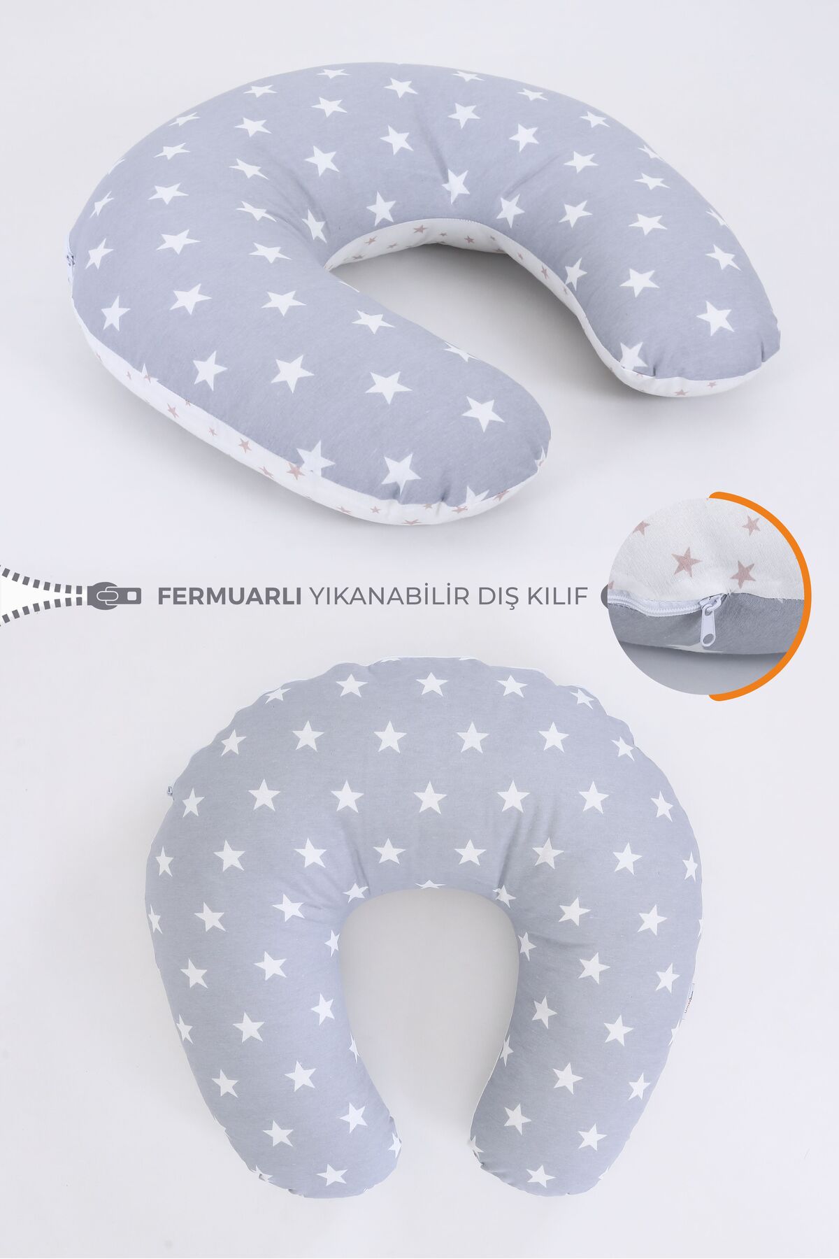 Umaybebek Emzirme Yastığı, Emzirme Önlüğü Set - Pamuklu Kumaş - Açık Gri Bebepembe fotoğrafı 2 (önizleme)