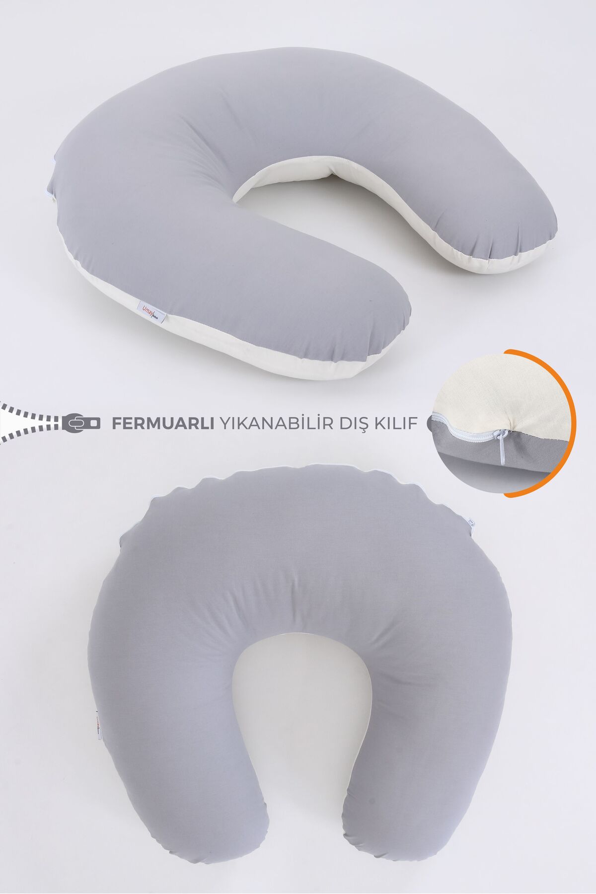Umaybebek Emzirme Yastığı, Emzirme Önlüğü Set - Pamuklu Kumaş - Gri Krem fotoğrafı 2 (önizleme)