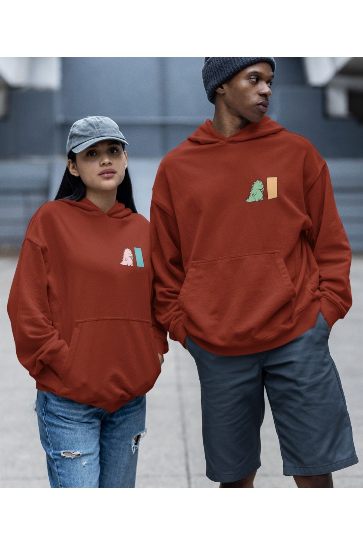 Terziligiyin Dinozor Baskılı Sevgili Sweatshirt Kombin İkili Set