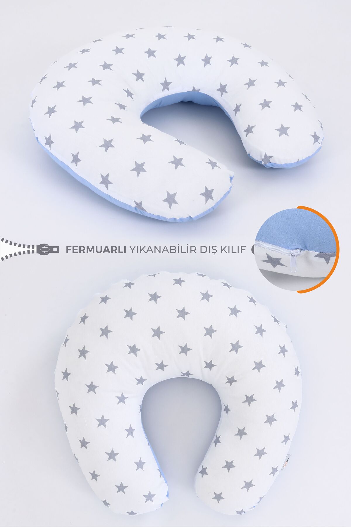 Umaybebek Emzirme Yastığı, Emzirme Önlüğü Set - Pamuklu Kumaş - Mavi Beyaz Yıldız fotoğrafı 2 (önizleme)
