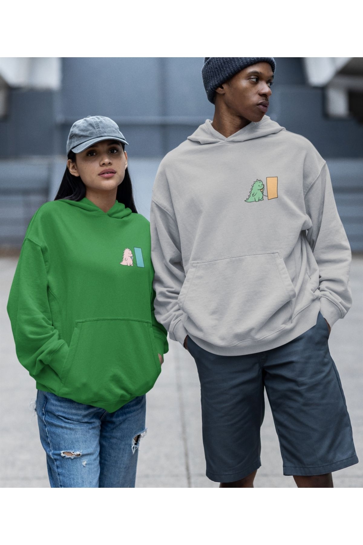 Terziligiyin Dinozor Baskılı Sevgili Sweatshirt Kombin İkili Set