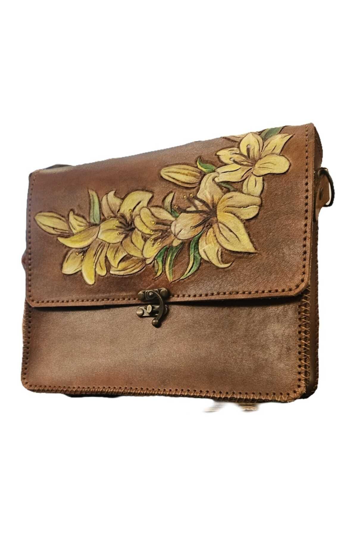 Dora Leather Crafts DORA CRAFT İŞLEMELİ POSTACI ÇANTASI TABA