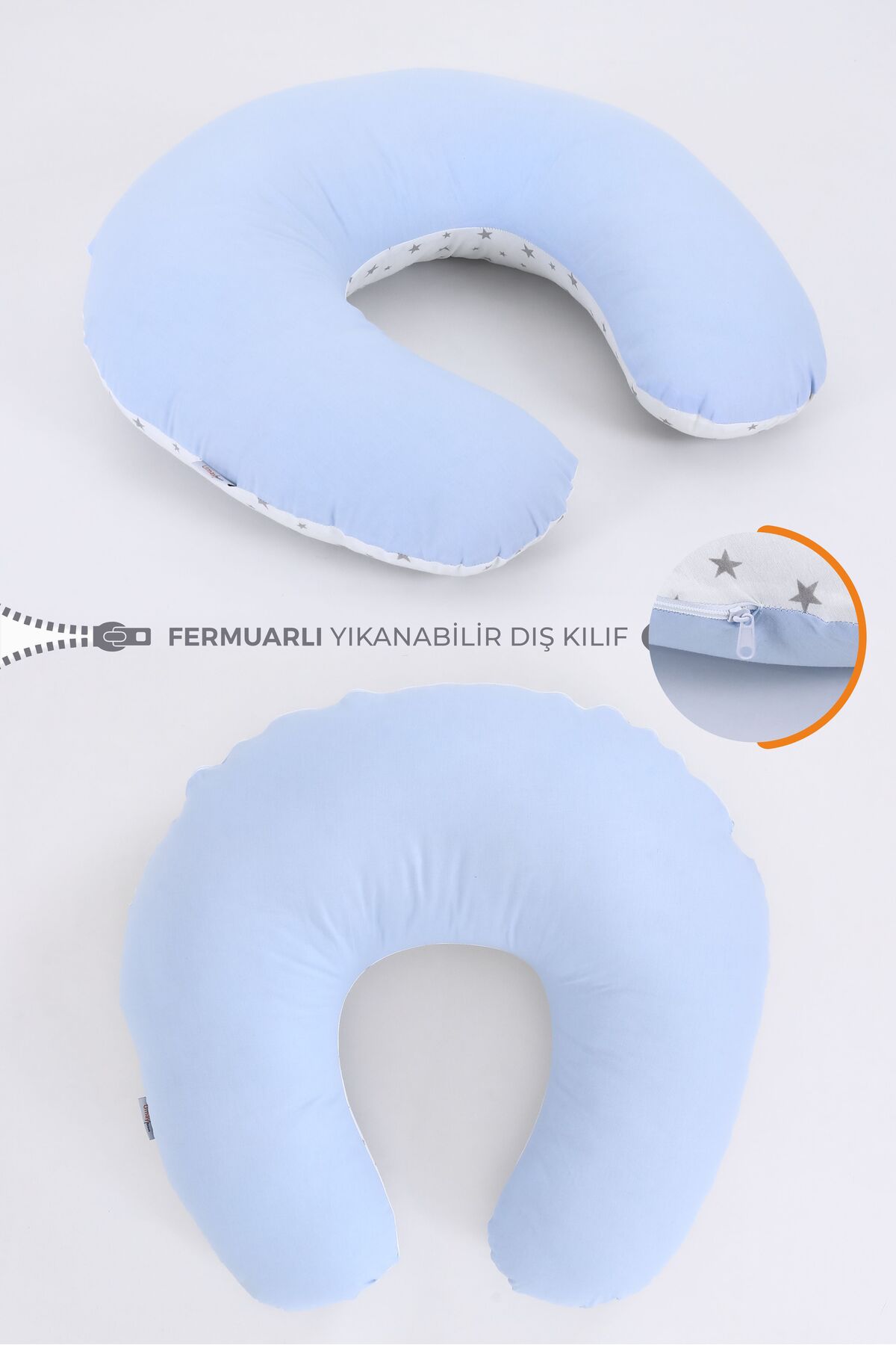 Umaybebek Emzirme Yastığı, Emzirme Önlüğü Set - Pamuklu Kumaş - Mavi Küçük Yıldız fotoğrafı 2 (önizleme)