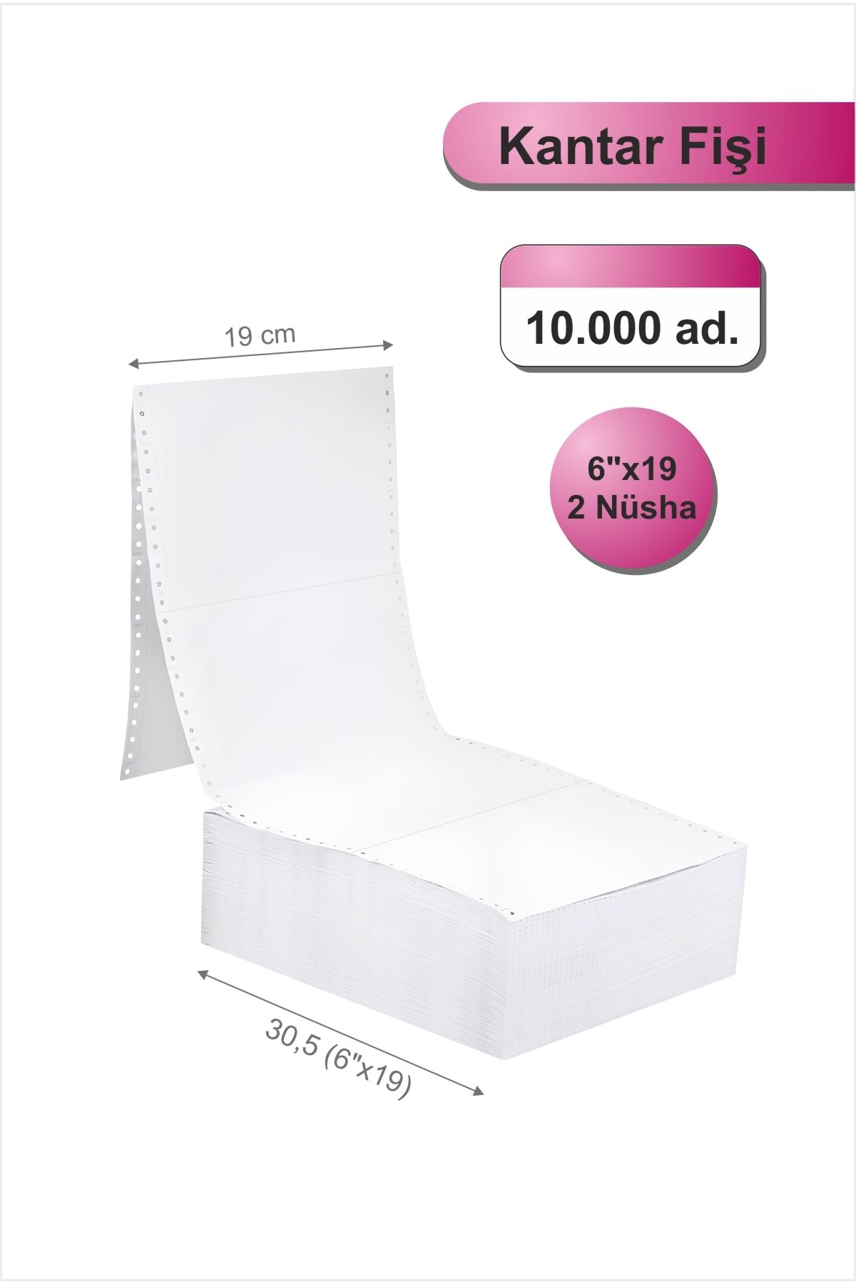 POZİTİF FORM 6x19 Kantar Fişi 2 Nüsha 10000 Adet , Beyaz Otokopili Sürekli Form (6''x19 cm)