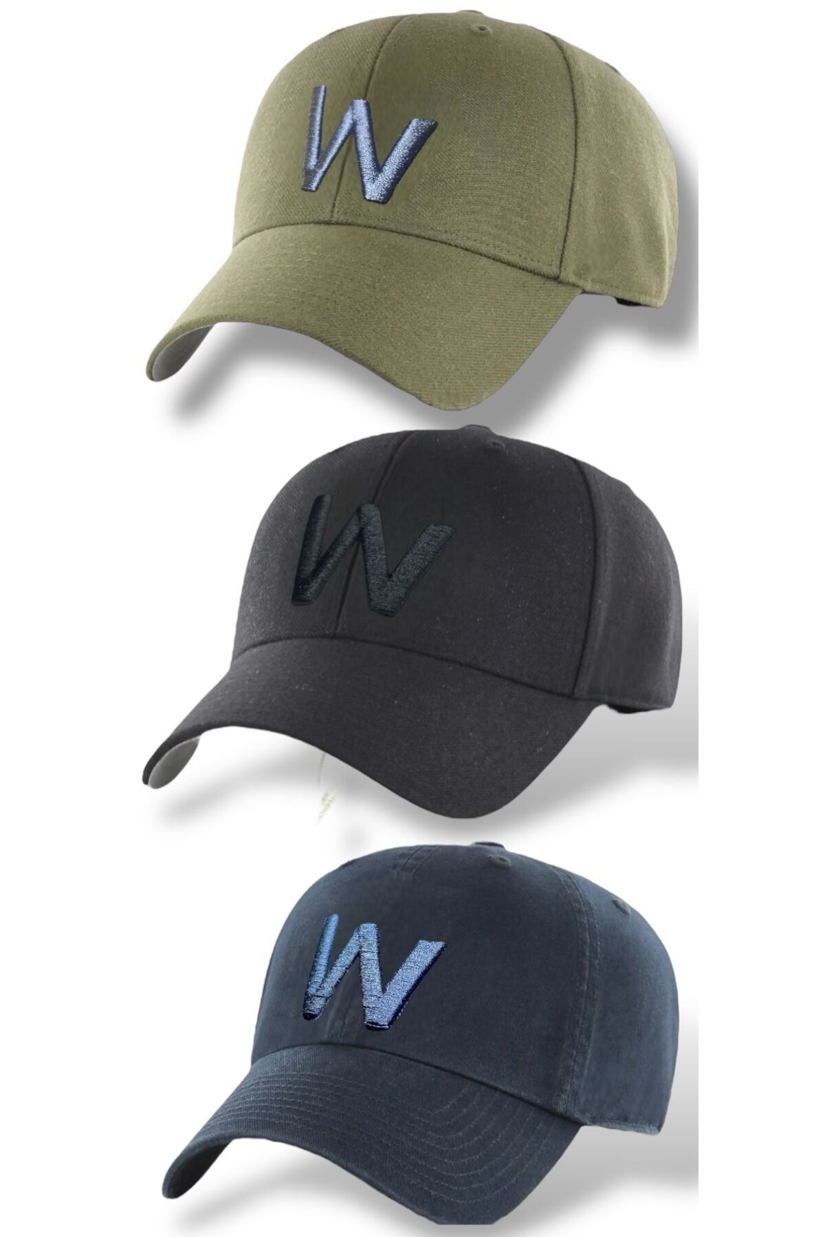 w white stars sports & wear-Sports Hat Unisex 3-Piece Set Adjustable Hats Set with Velcro Back 1