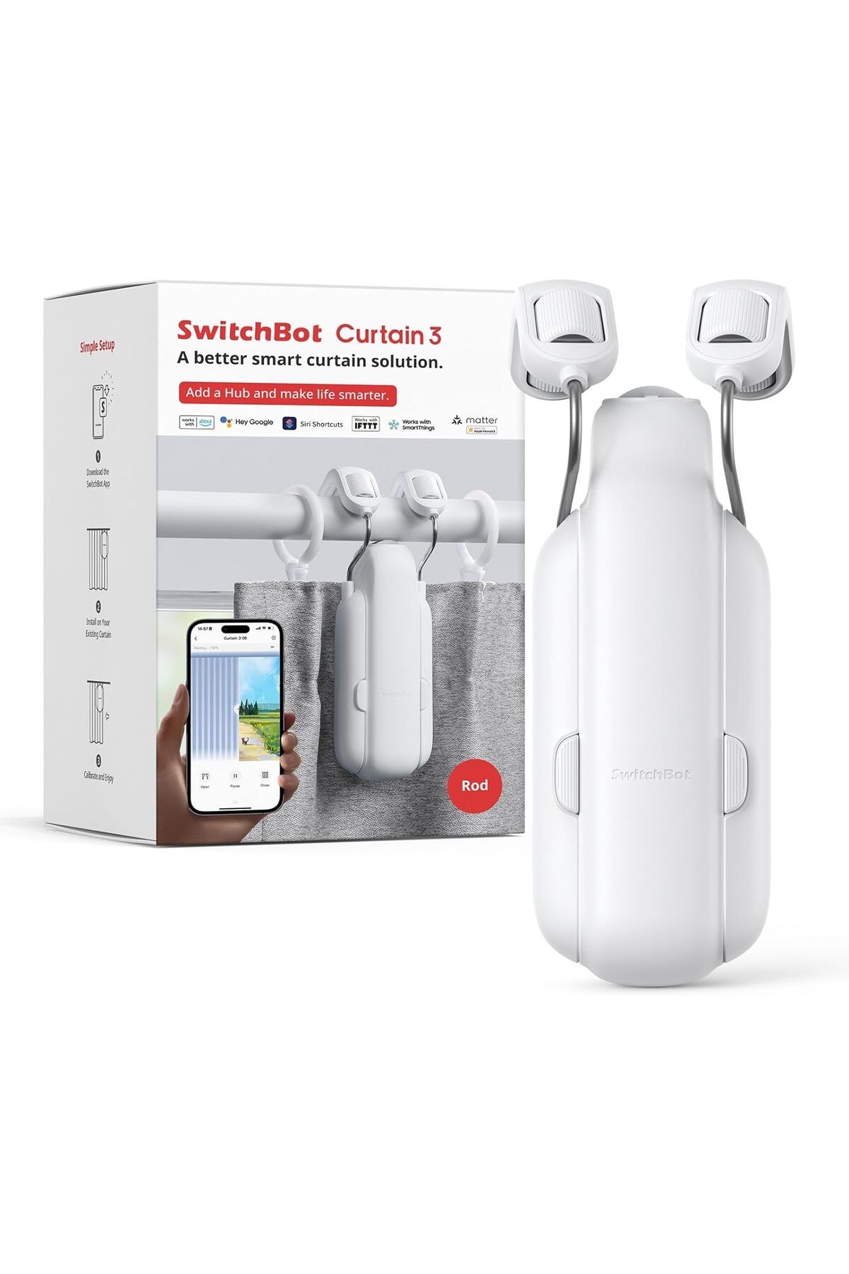 SwitchBot-Rod 3 Smart Automatic Curtain Opener - Bluetooth Remote Control with App 1