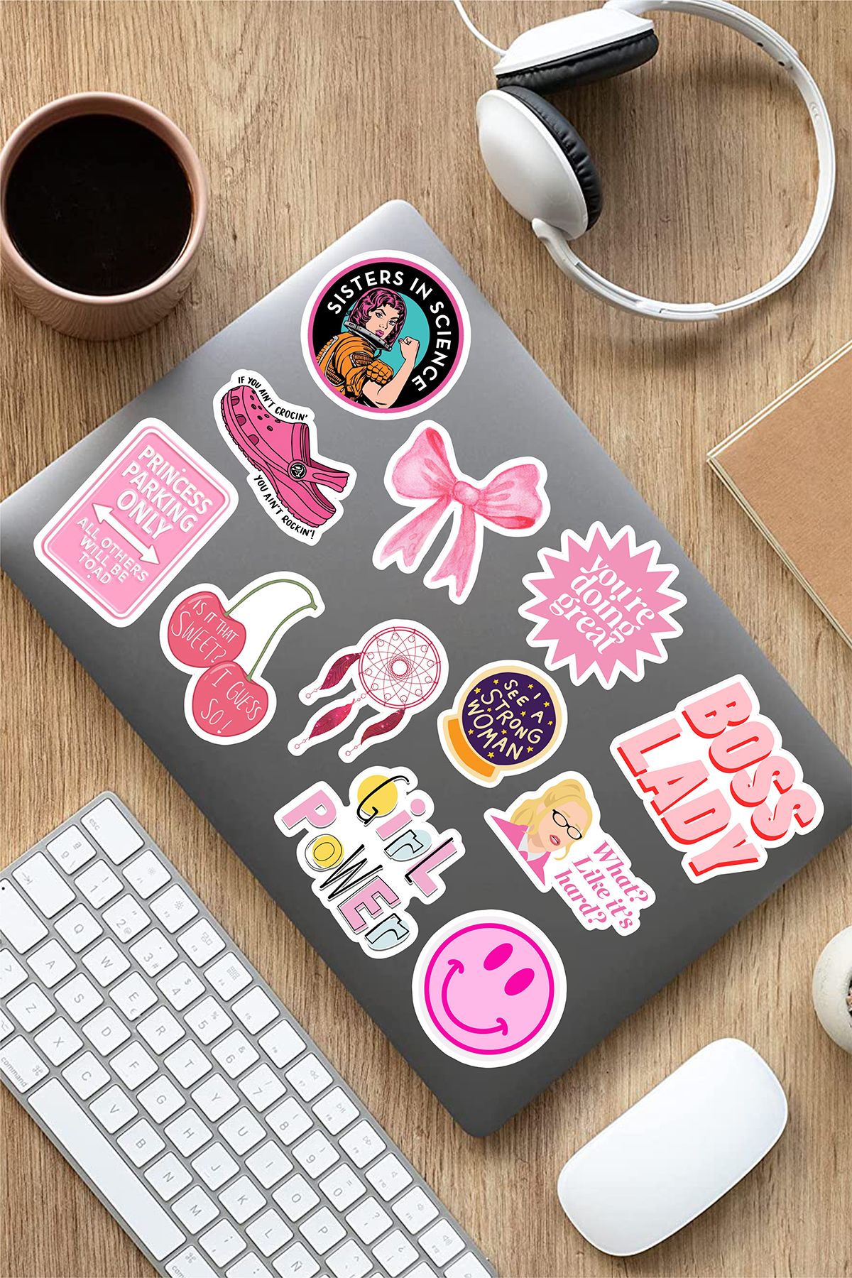 AR Sticker Renkli Girl Power Temalı Laptop Notebook Tablet Sticker Set 3