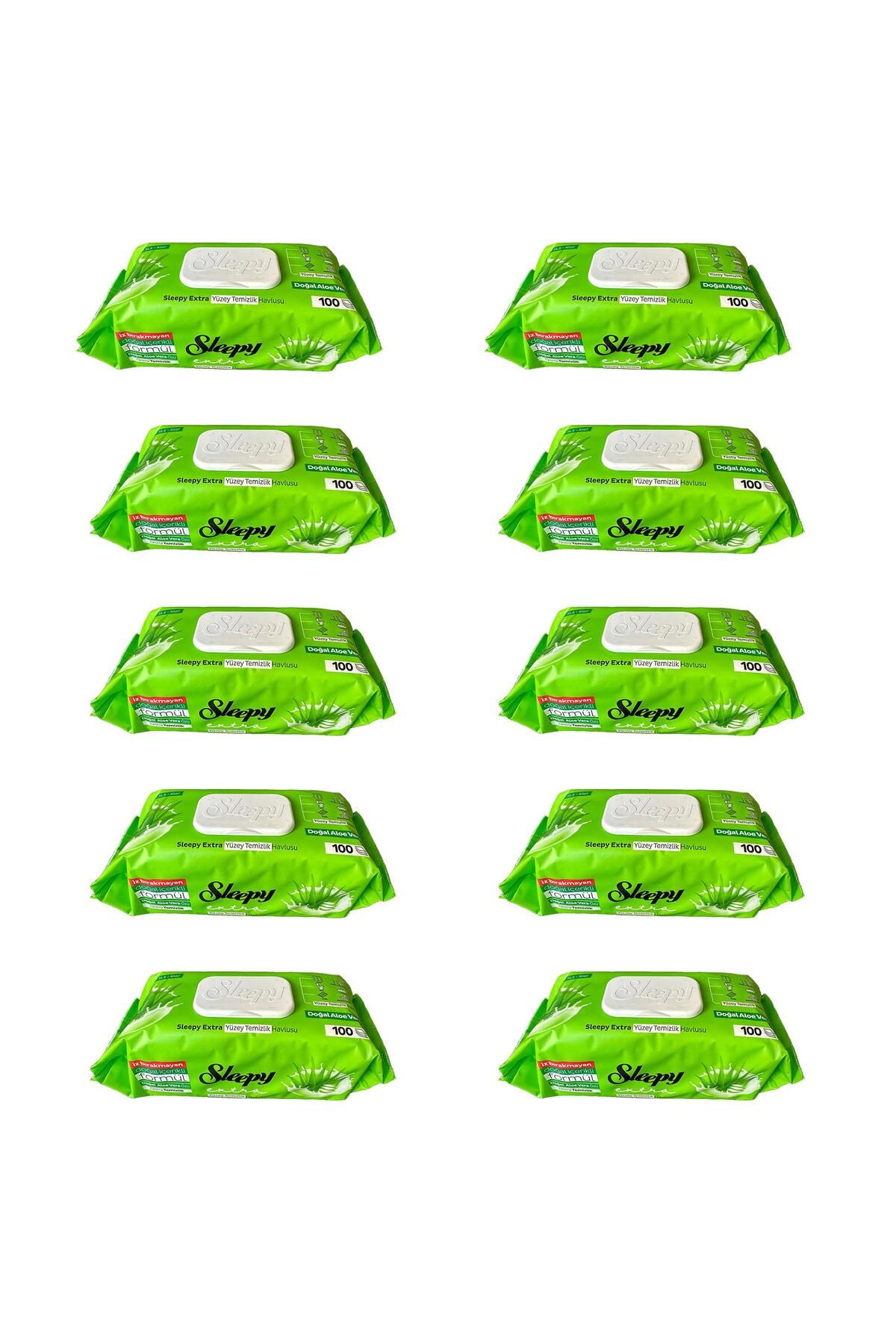 Sleepy Extra Doğal Aloe Vera Özlü Yüzey Temizlik Islak Havlusu - 100'lü 10 Paket